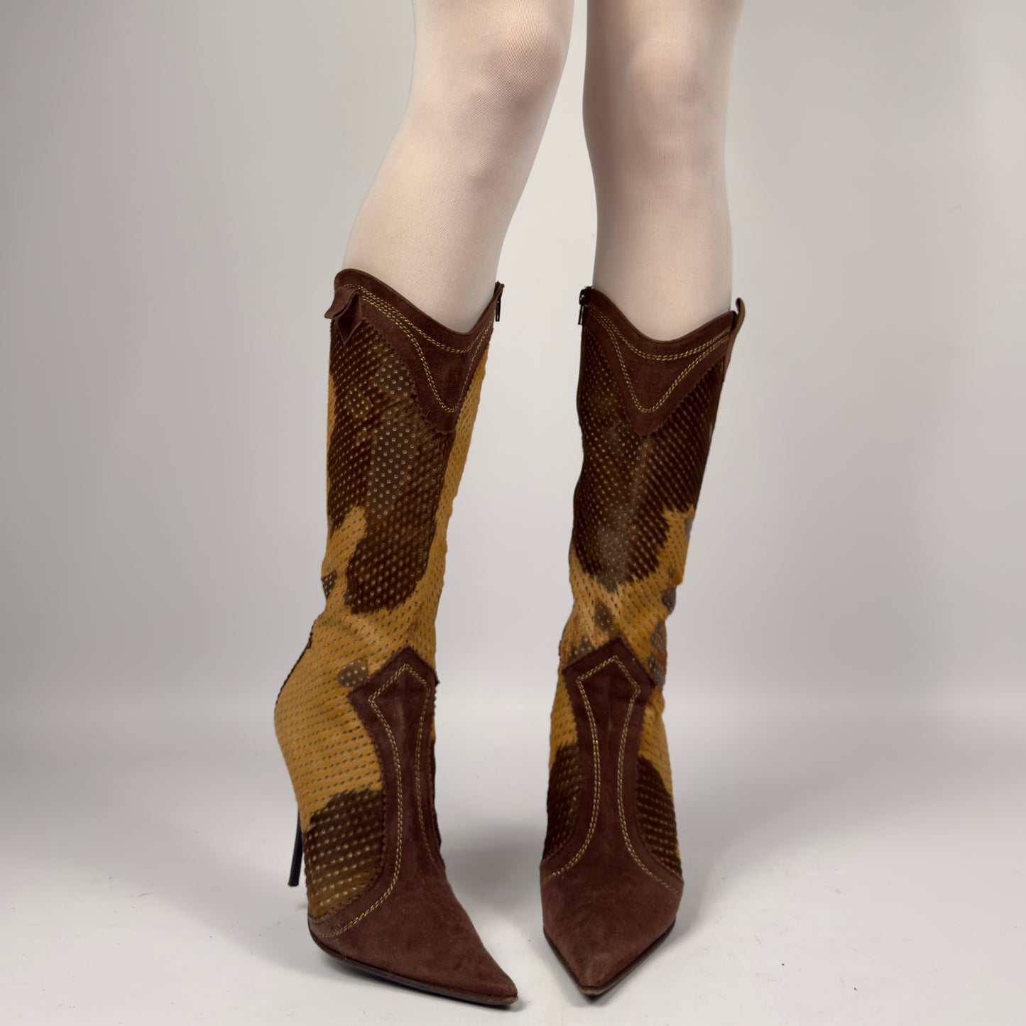 Vintage Italian Pony Fur Cowboy Heel Boots — 38
