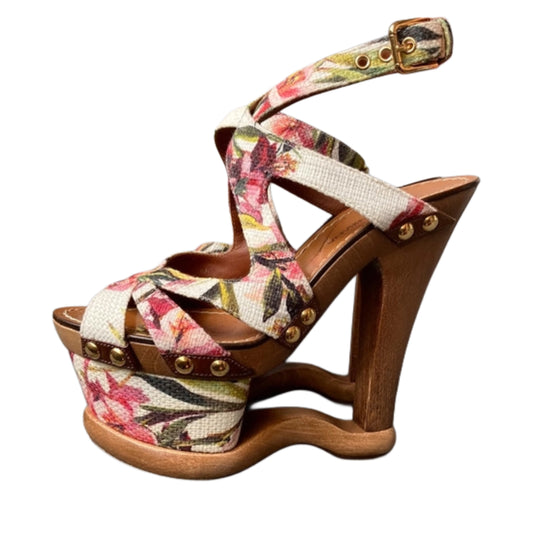 Dolce Gabbana Vintage Floral Cut Out Wedge Heels — 37