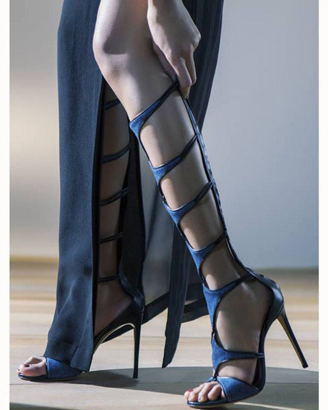 Casadei S/S 2015 Gladiator Python Leather Heel Boots — US7.5