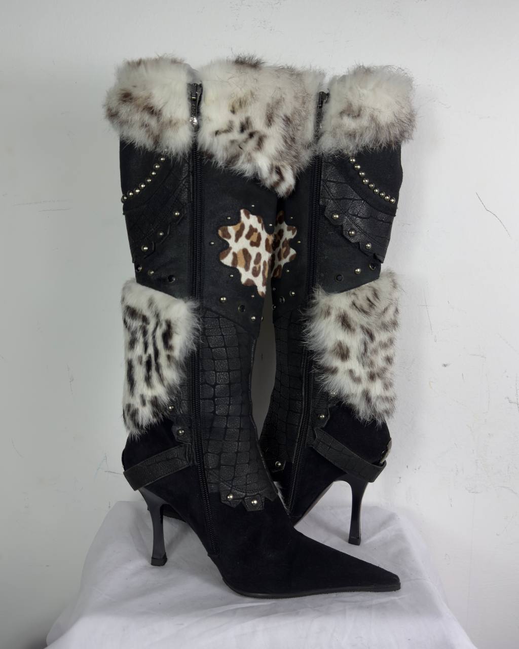 El Dantes Couture Leather Fur Vintage Boots 37