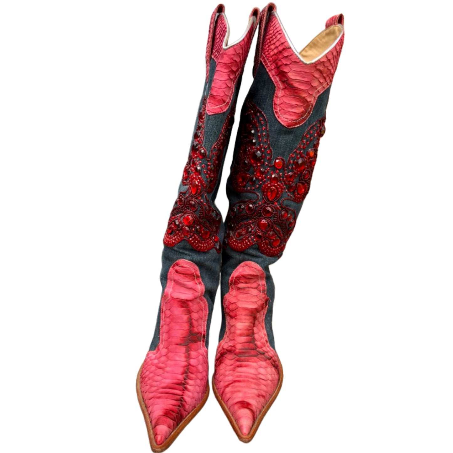 Gianmarco Lorenzi Denim Leather Butterfly Boots — 40/41