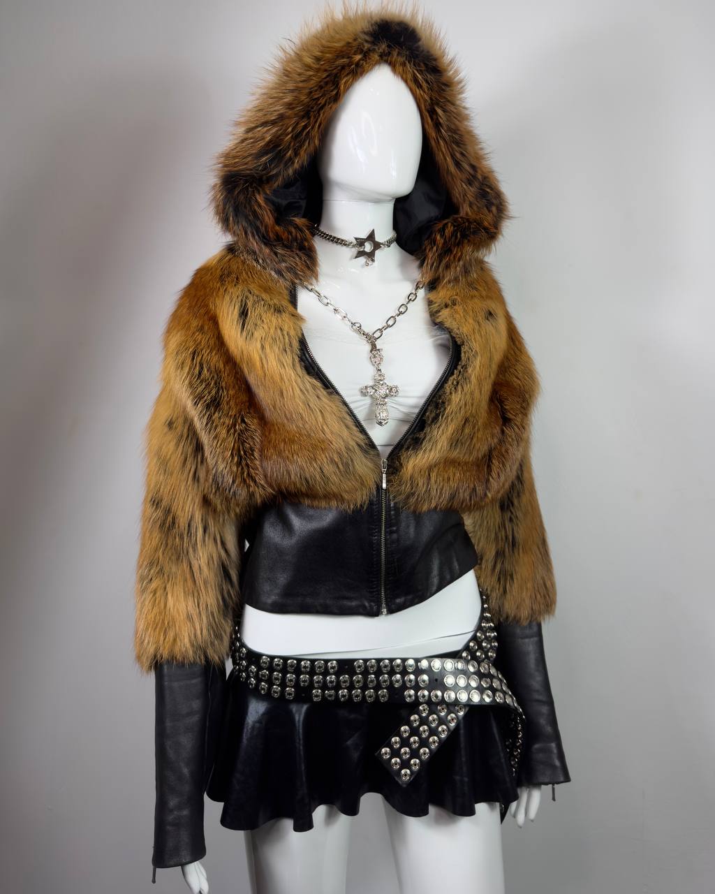 Vintage Leather Fox Fur Jacket S-XL