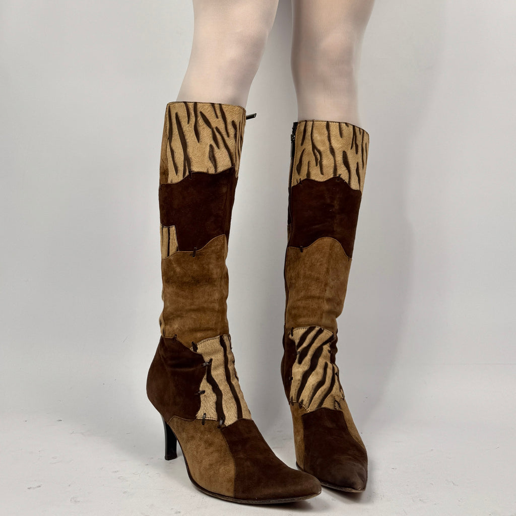 Vintage Italian Leather Pony Fur Patchwork Boots — 39