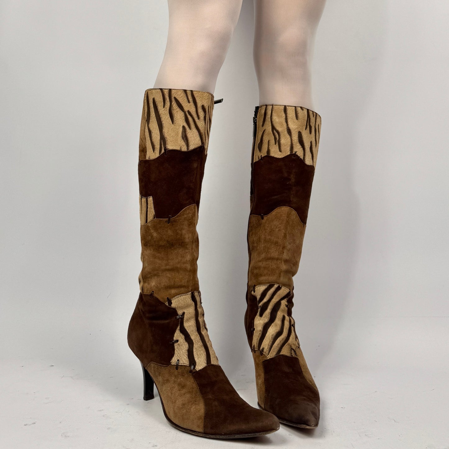 Vintage Italian Leather Pony Fur Patchwork Boots — 39