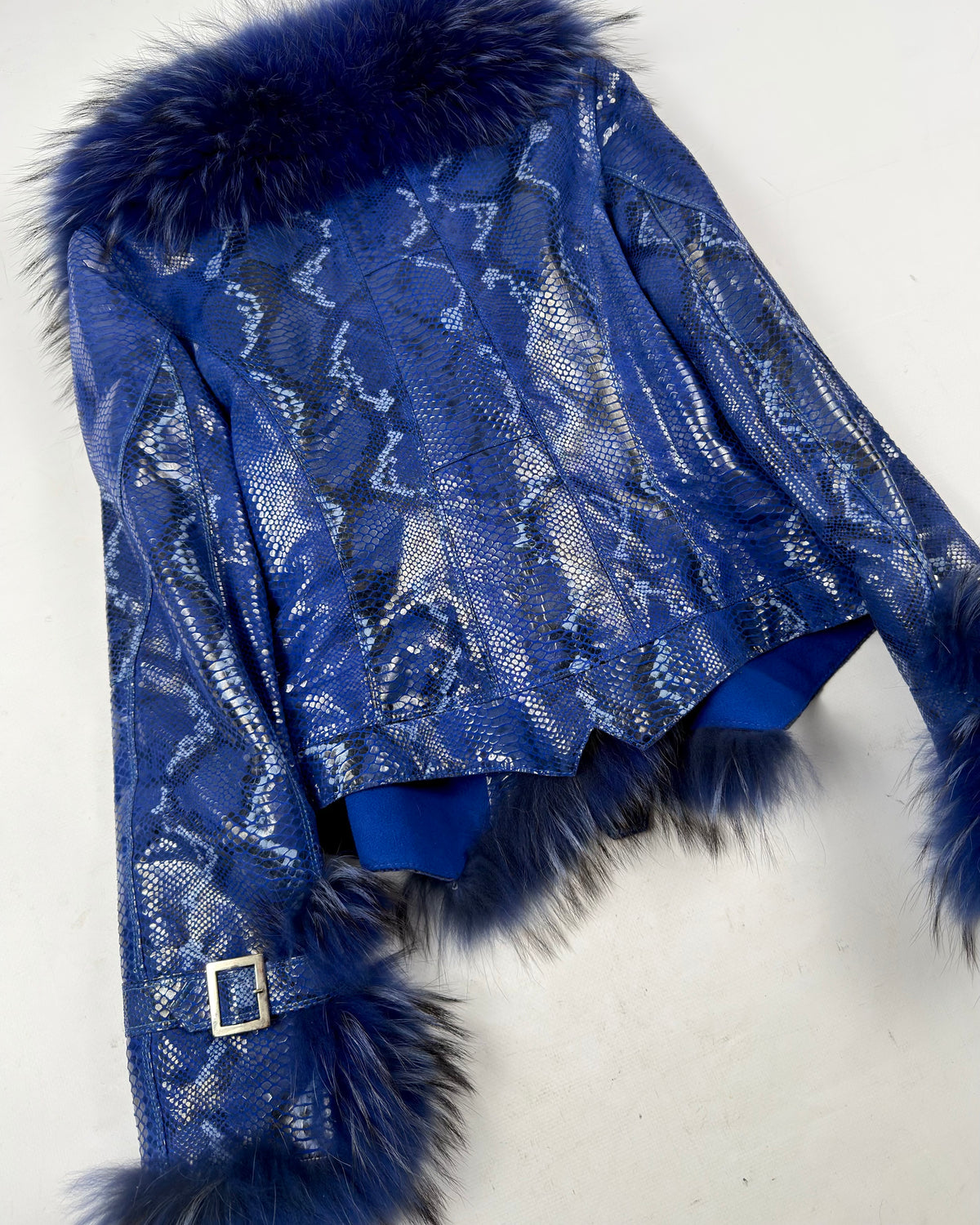 Vintage Blue Faux Leather Jacket — S/M