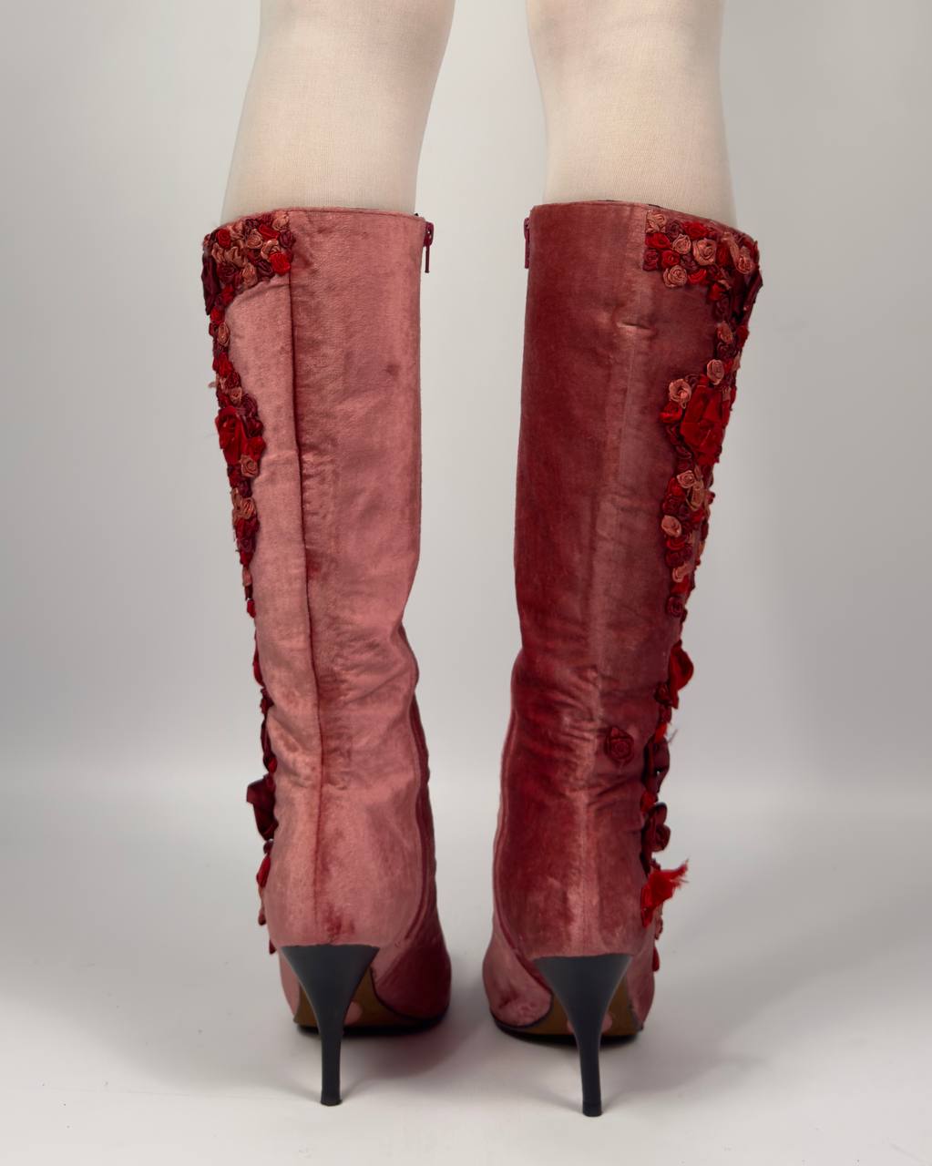 Vintage Velvet Flower Boots — 37