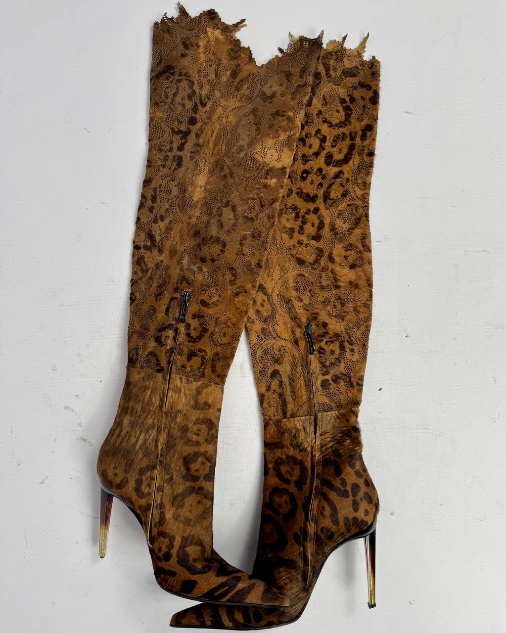 Gianmarco Lorenzi Vintage Italian Pony Fur Leopard Boots — 37