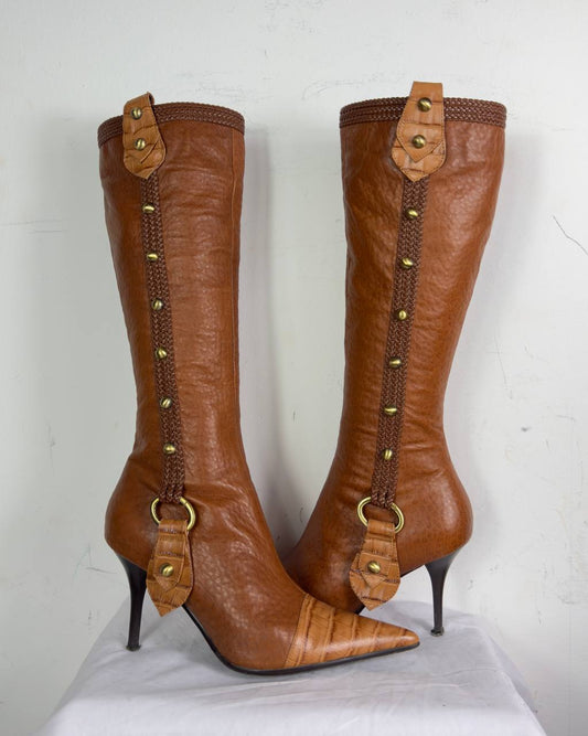 Vintage Italian Luciano Carvari Leather Brown Boots 37/37.5