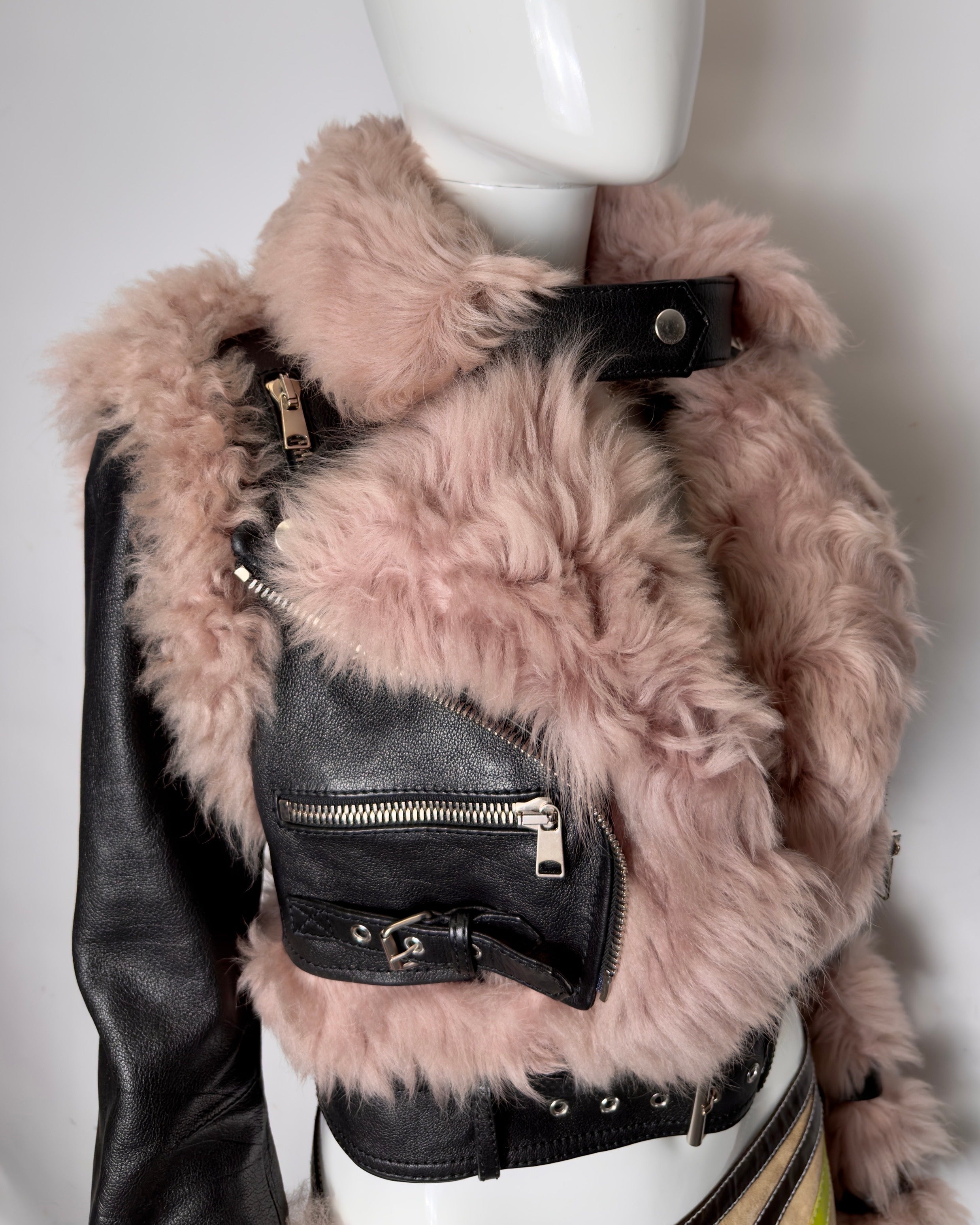 Alexander McQueen F/W 17-18 Fur Leather Runway Moto Jacket XXS-S
