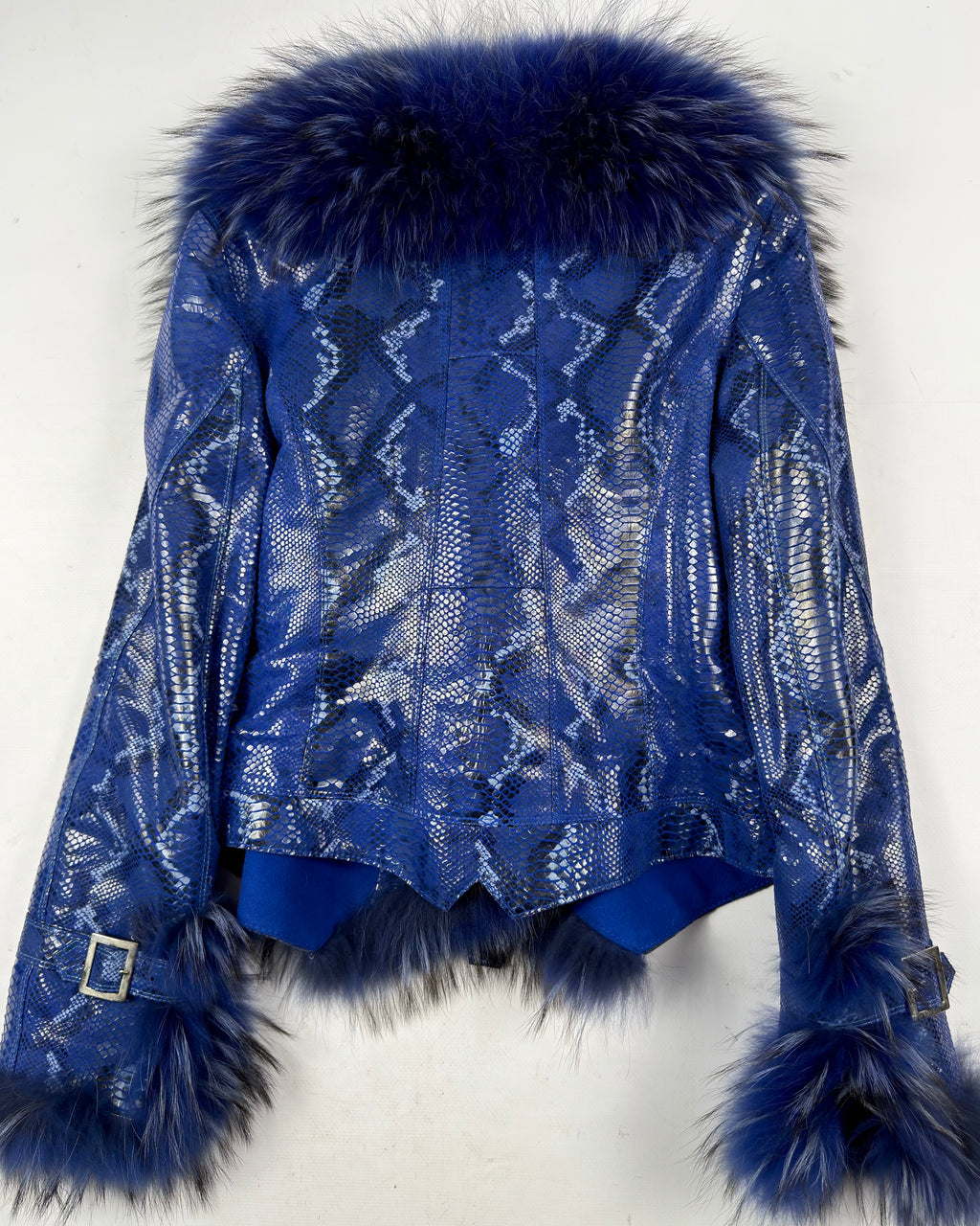 Vintage Blue Faux Leather Jacket — S/M
