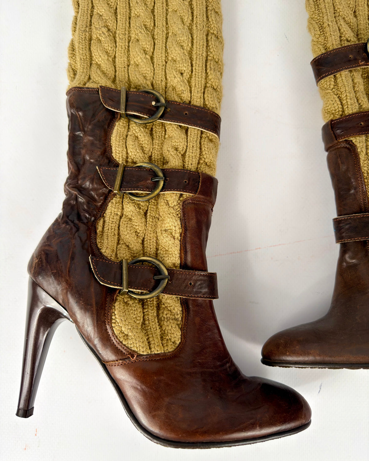 Vintage Italian Knit Buckle Leather Boots — 37
