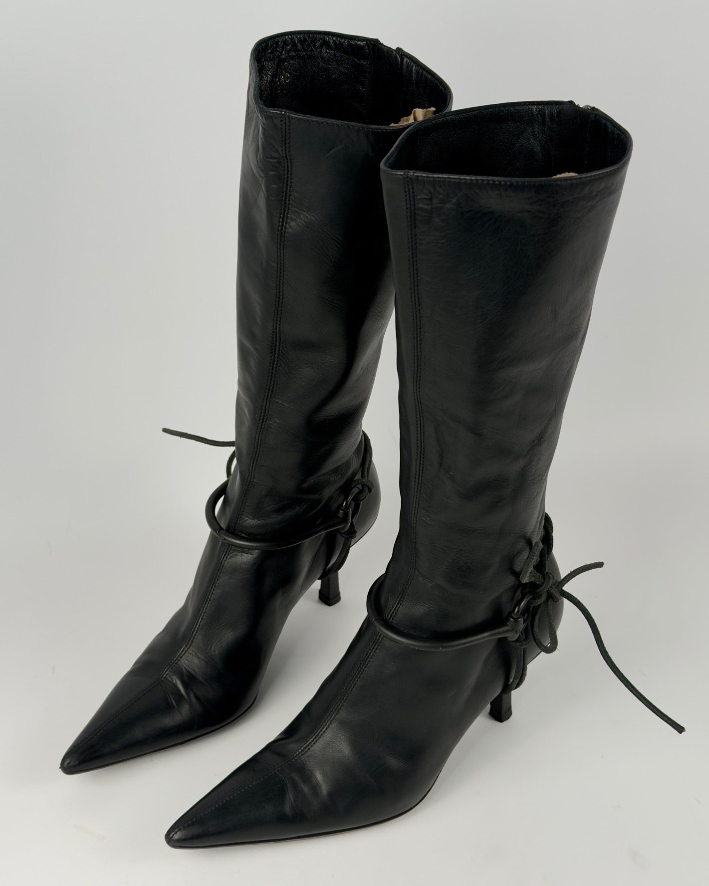 GUCCI BY TOM FORD AW99 HORSEBIT HARNESS RIDING HEEL BOOTS — 36.5