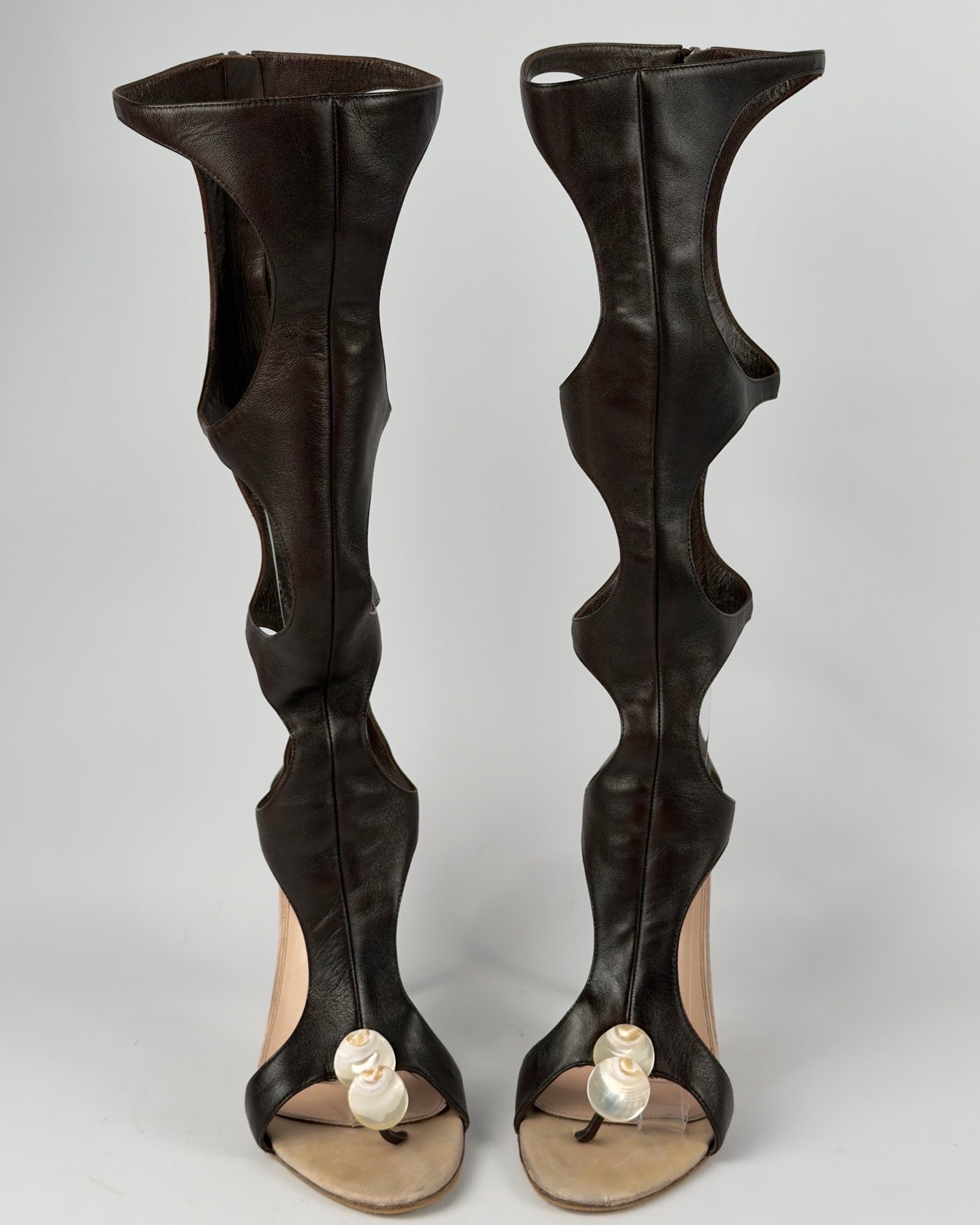 Sergio Rossi Seashells Gladiator Cut Out Boots — 38/38.5