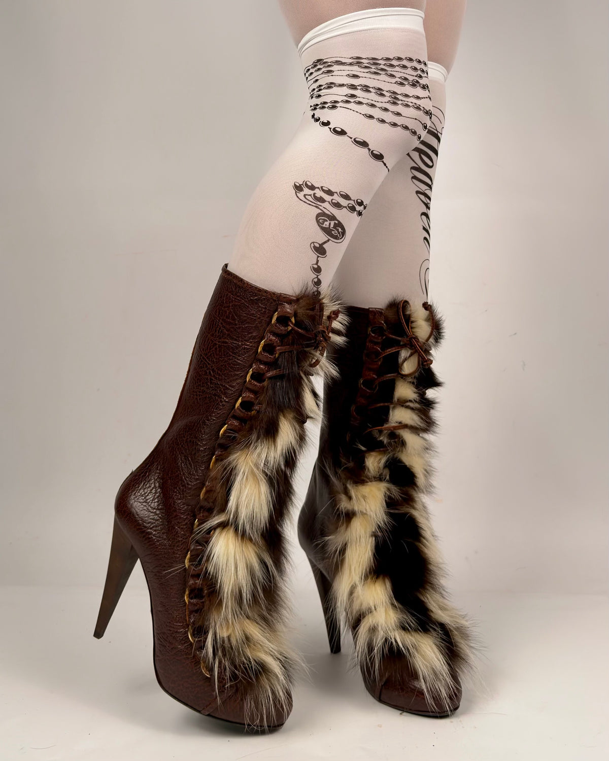Roberto Cavalli Vintage Leather Fur Boots — 39