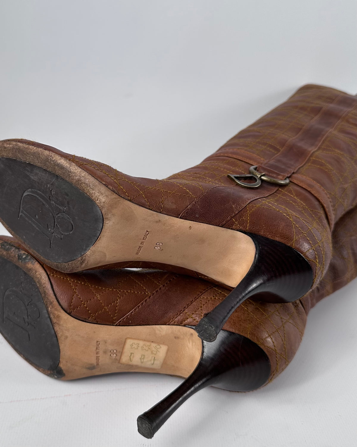 Christian Dior Vintage Brown Quilted Leather Boots — 38