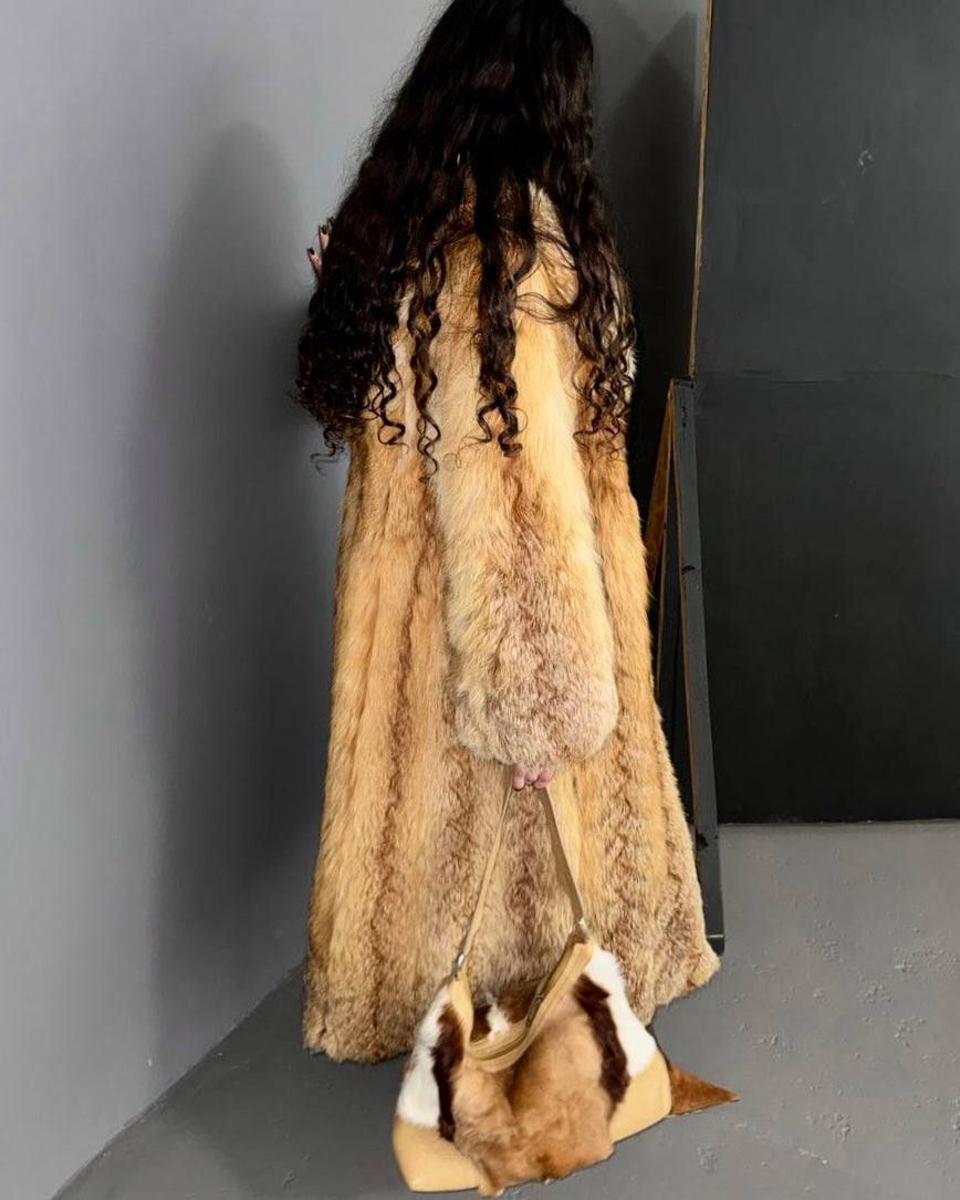 Vintage Long Fluffy Red Fox Fur Coat