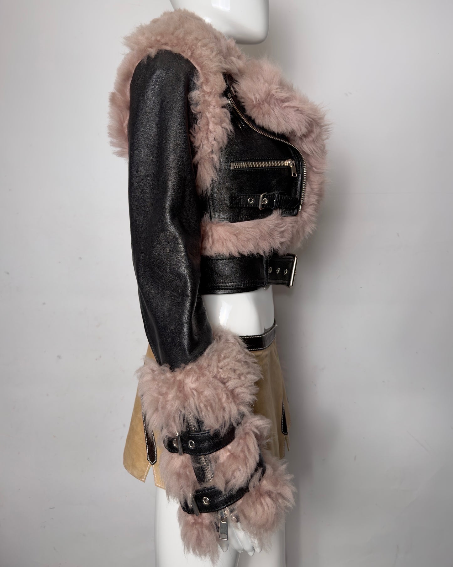 Alexander McQueen F/W 17-18  Fur Leather Runway Moto Jacket XXS-S