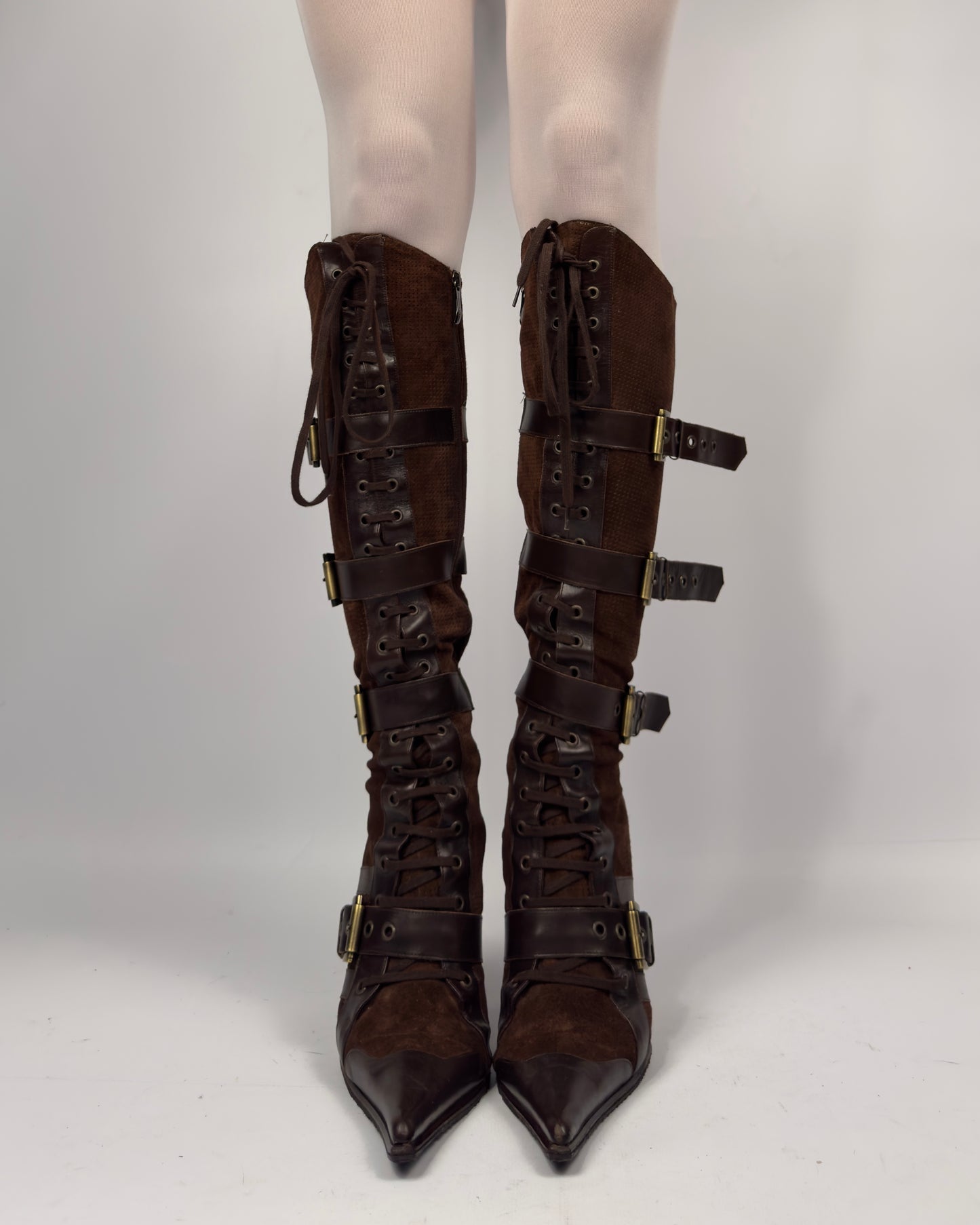Gianmarco Lorenzi Vintage Lace Up Buckle Suede Boots — 40/41