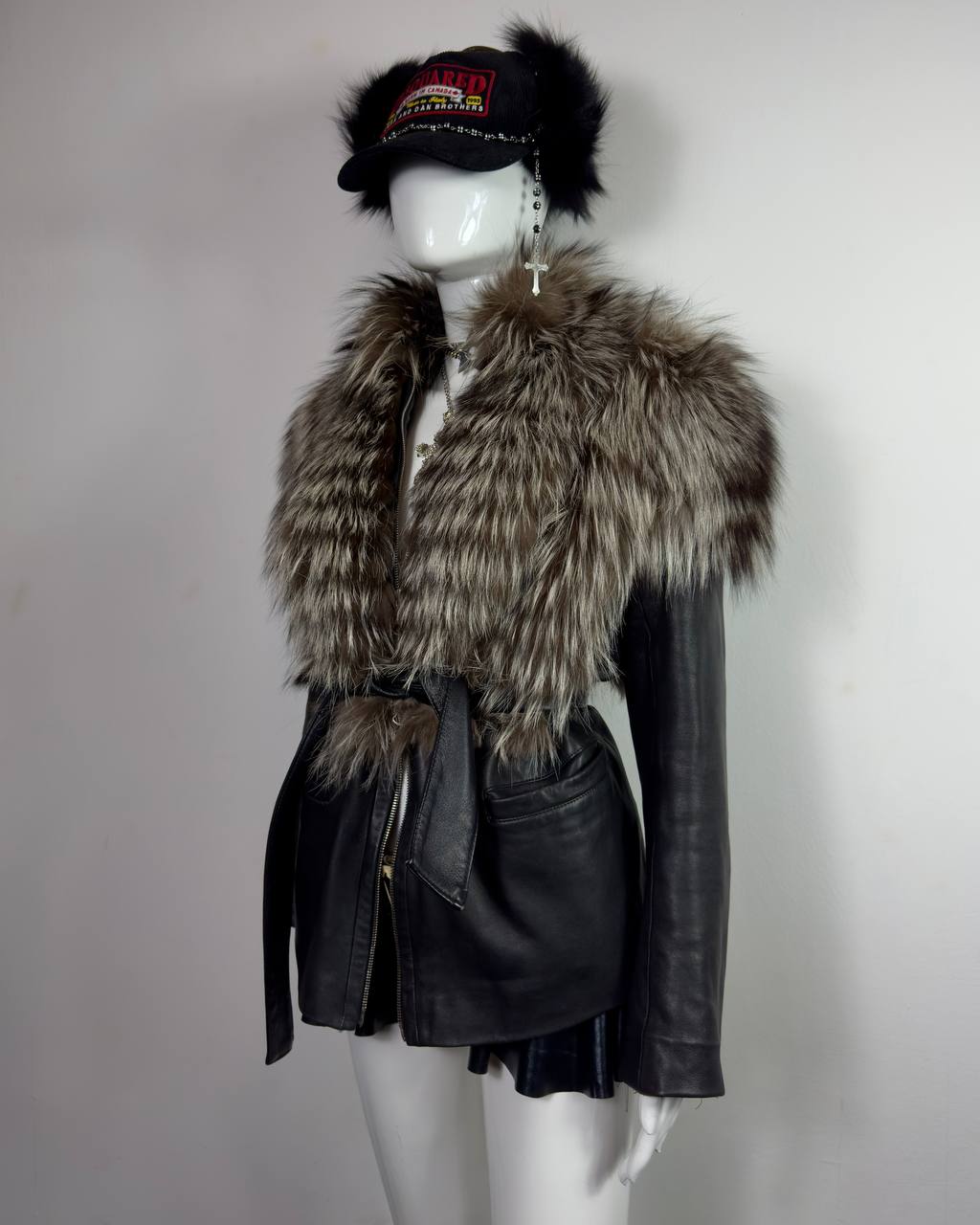 Vintage Fur Leather Jacket L/XXL