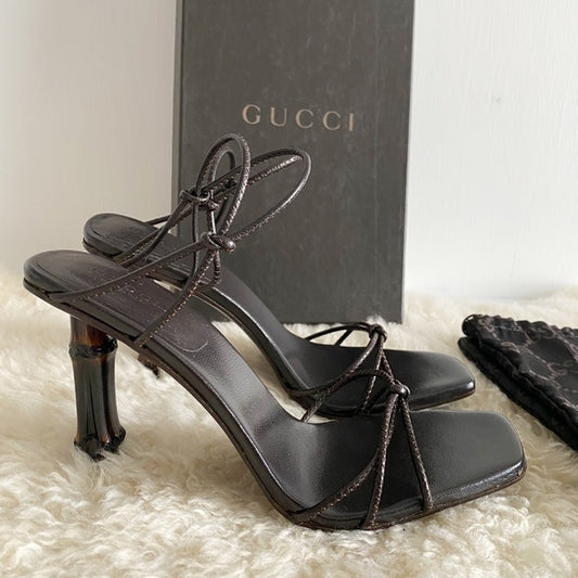 Gucci by Tom Ford F/W 2002 Leather Wrap Bamboo Heels — 41C