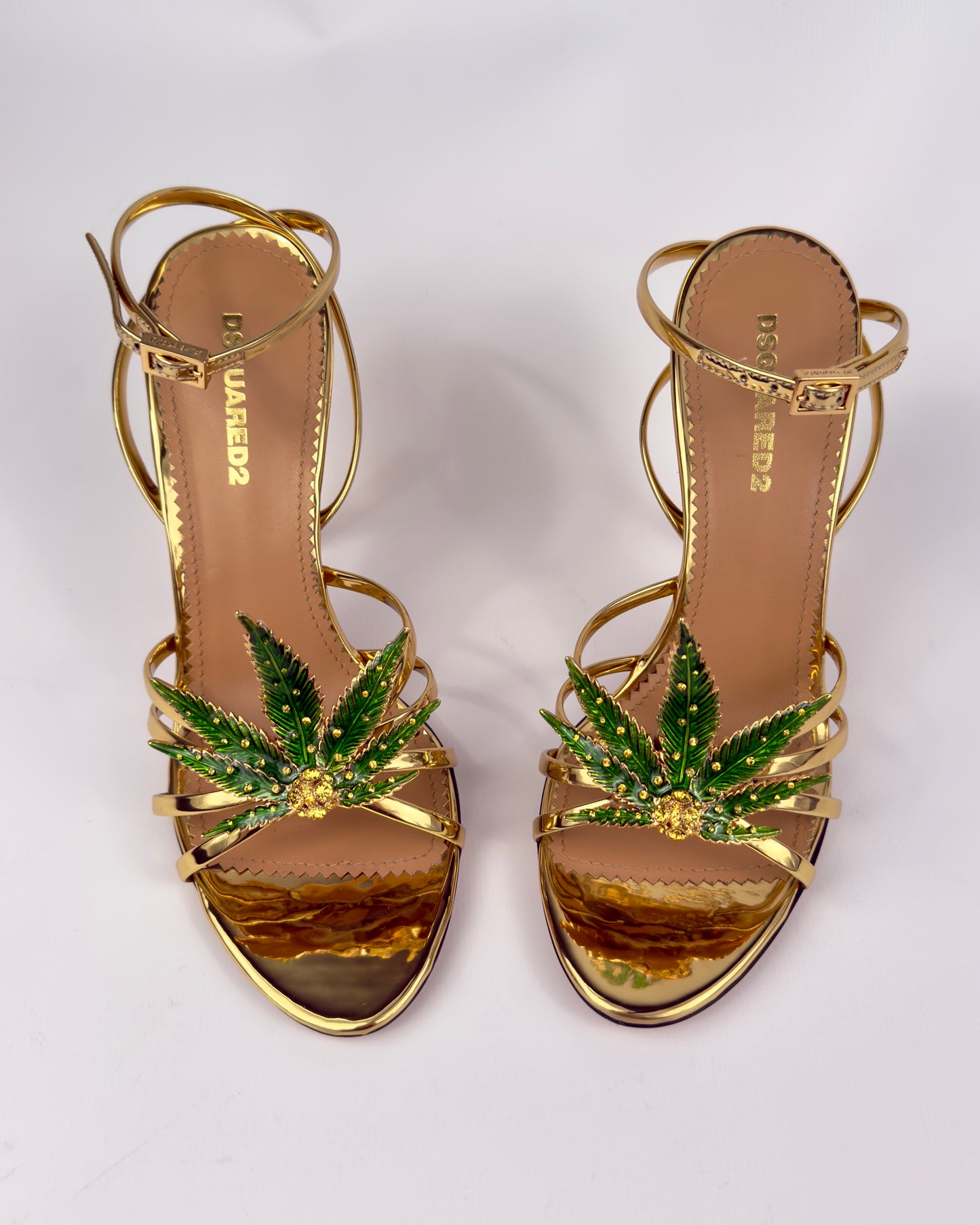 Dsquared2 Marija Leaf Gold Strap Sandals SS05 reissue for SS24 — 37.5/38