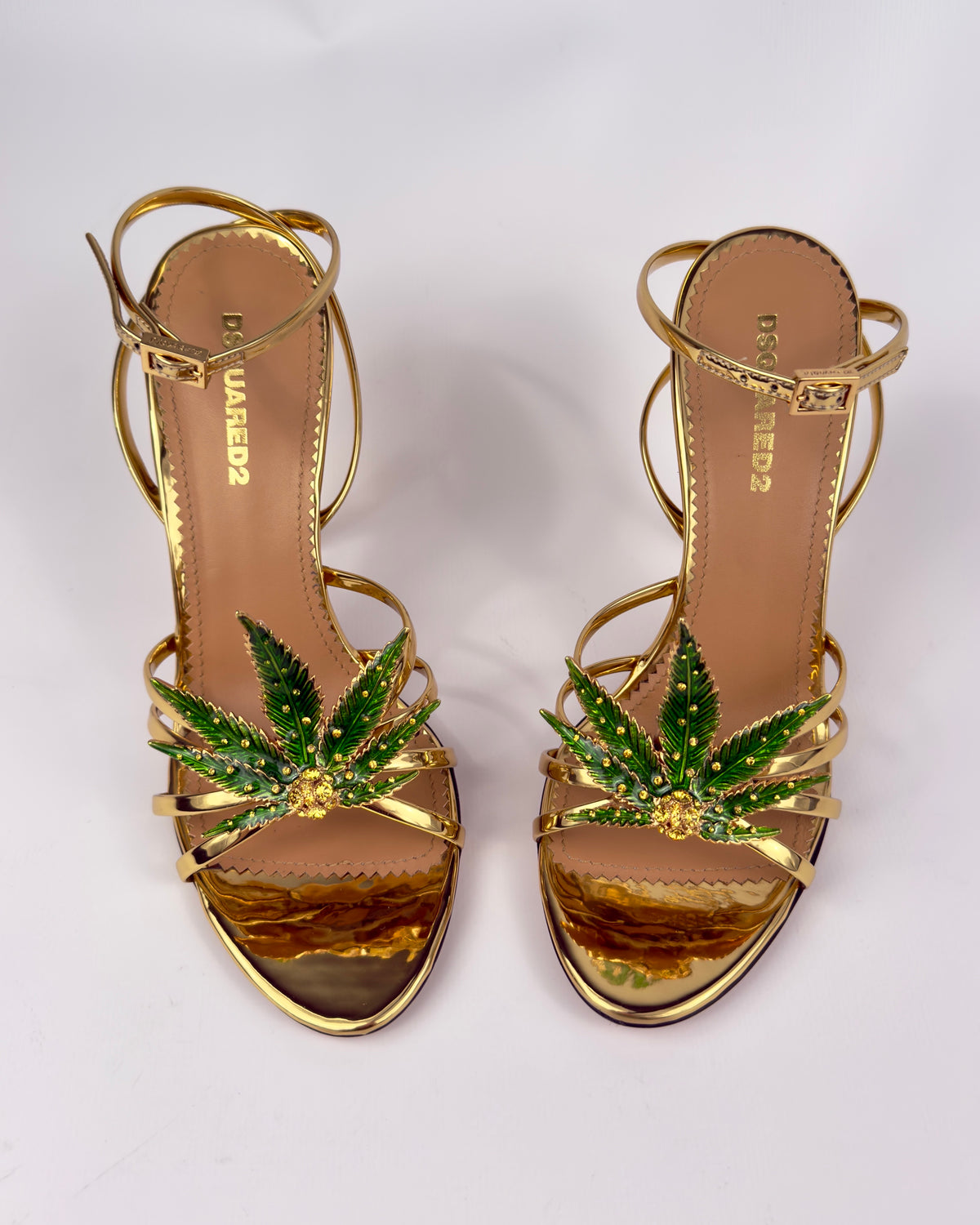 Dsquared2 Marija Leaf Gold Strap Sandals SS05 reissue for SS24 — 37.5/38