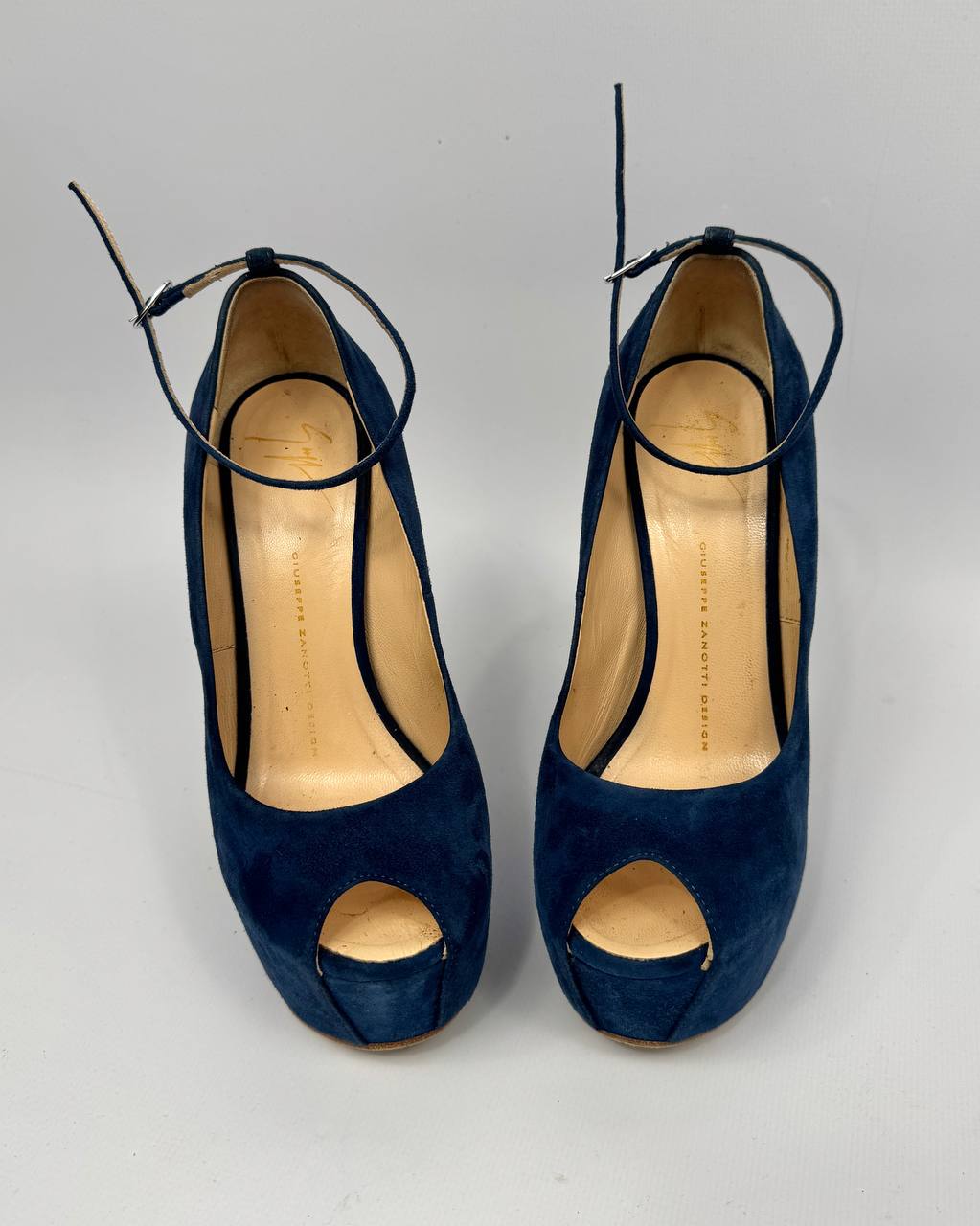 Giuseppe Zanotti Blue Suede Wedge Heels — 38