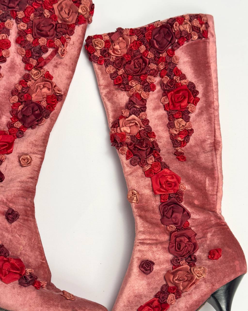 Vintage Velvet Flower Boots — 37