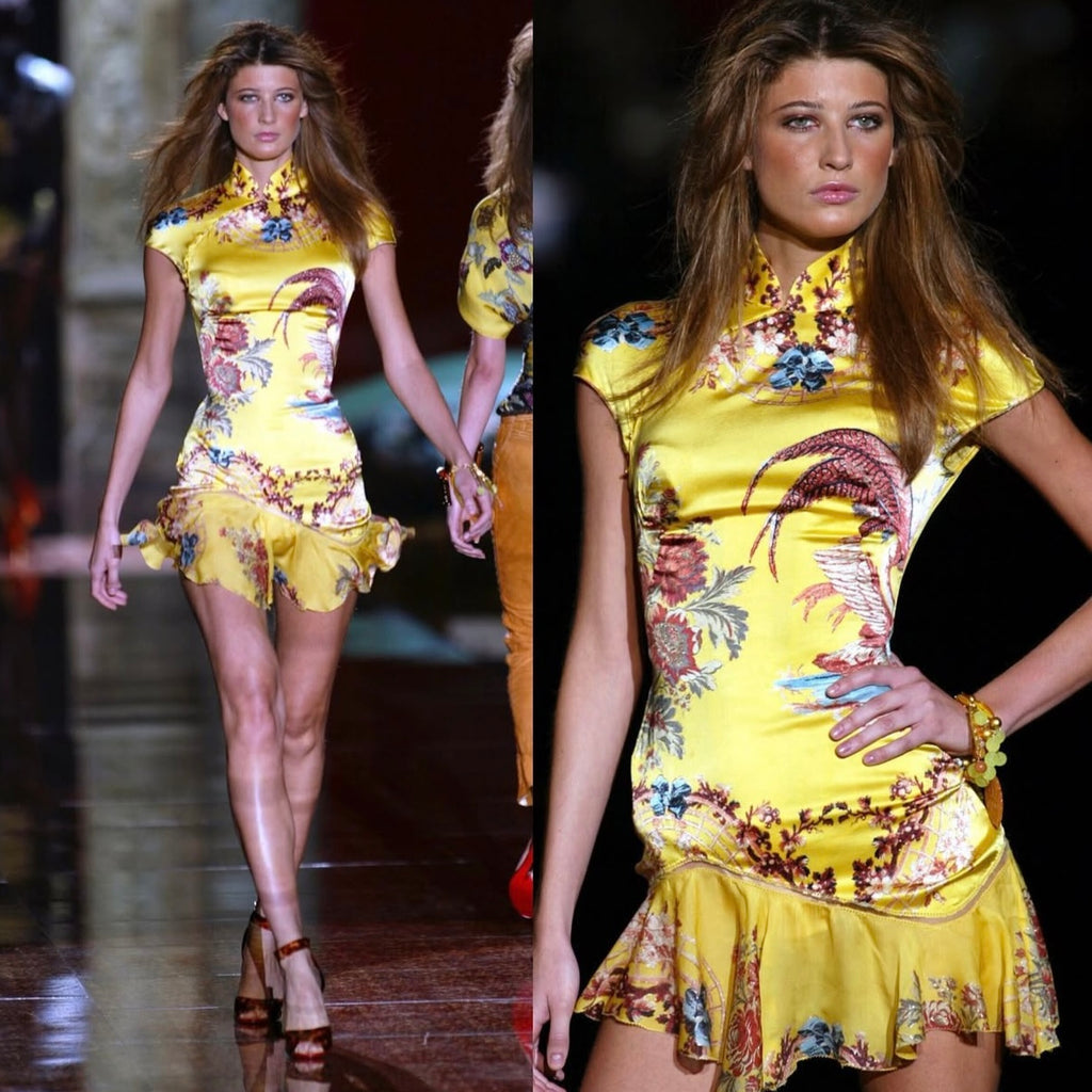 Roberto Cavalli S/S 2003 Iconic Chinoiserie Mini Silk Corset Dress
