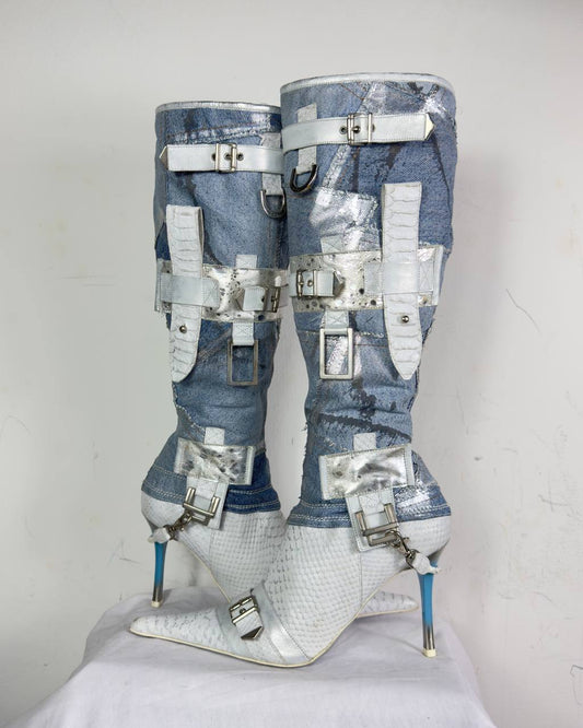 El Dantes Vintage Cargo Denim Leather Boots 38