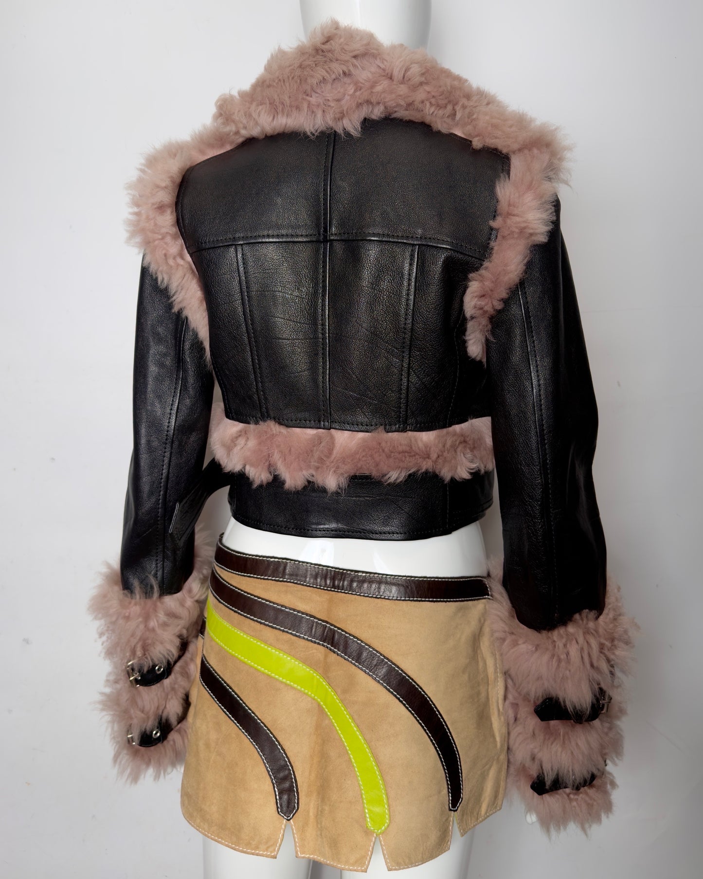 Alexander McQueen F/W 17-18  Fur Leather Runway Moto Jacket XXS-S