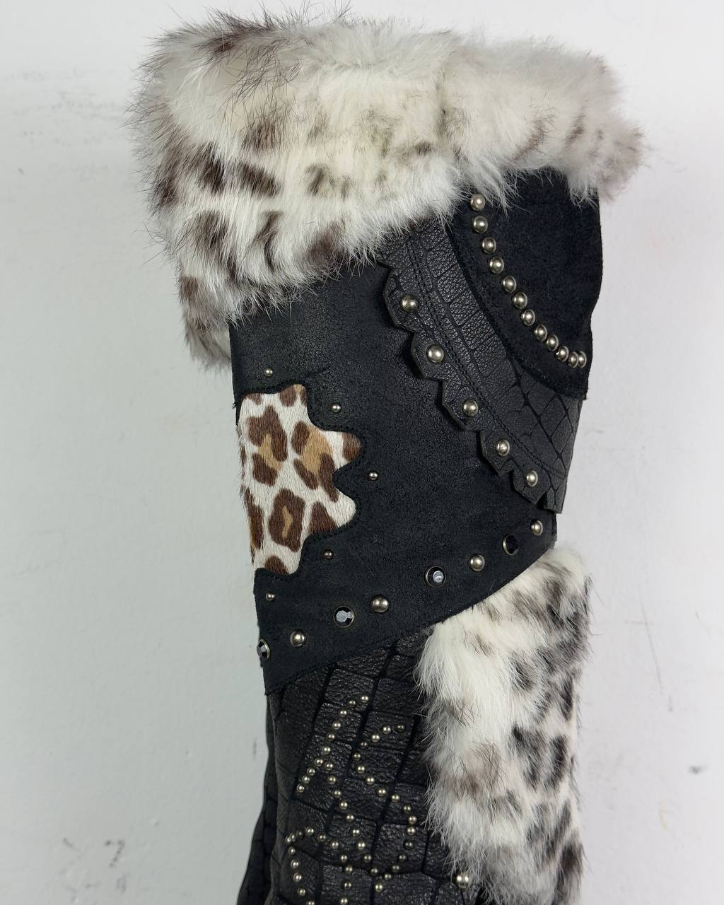 El Dantes Couture Leather Fur Vintage Boots 37