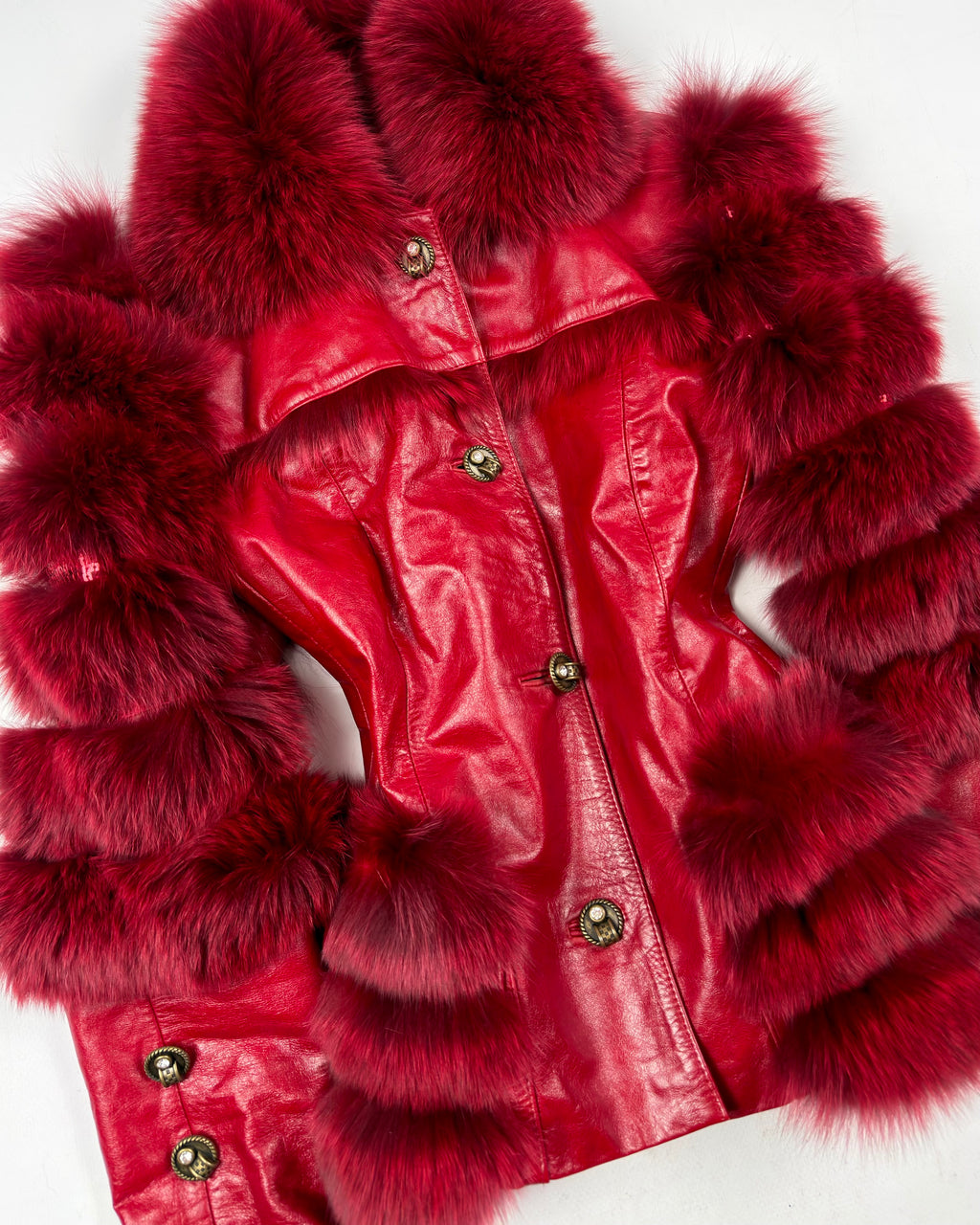 Vintage Red Fur Leather Jacket — S/M