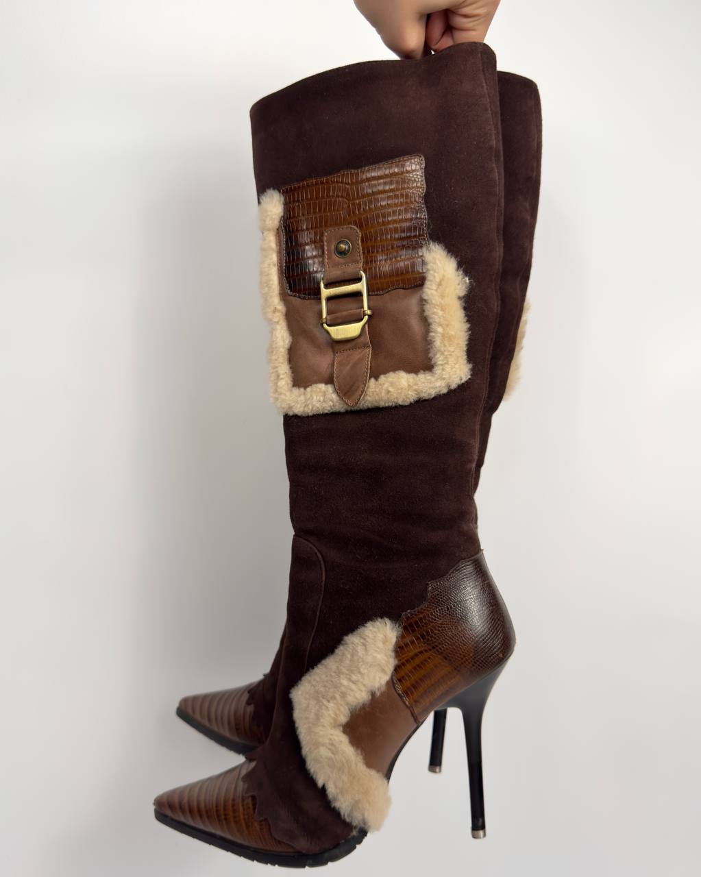 Vintage Italian Suede Winter Cargo Boots — 36