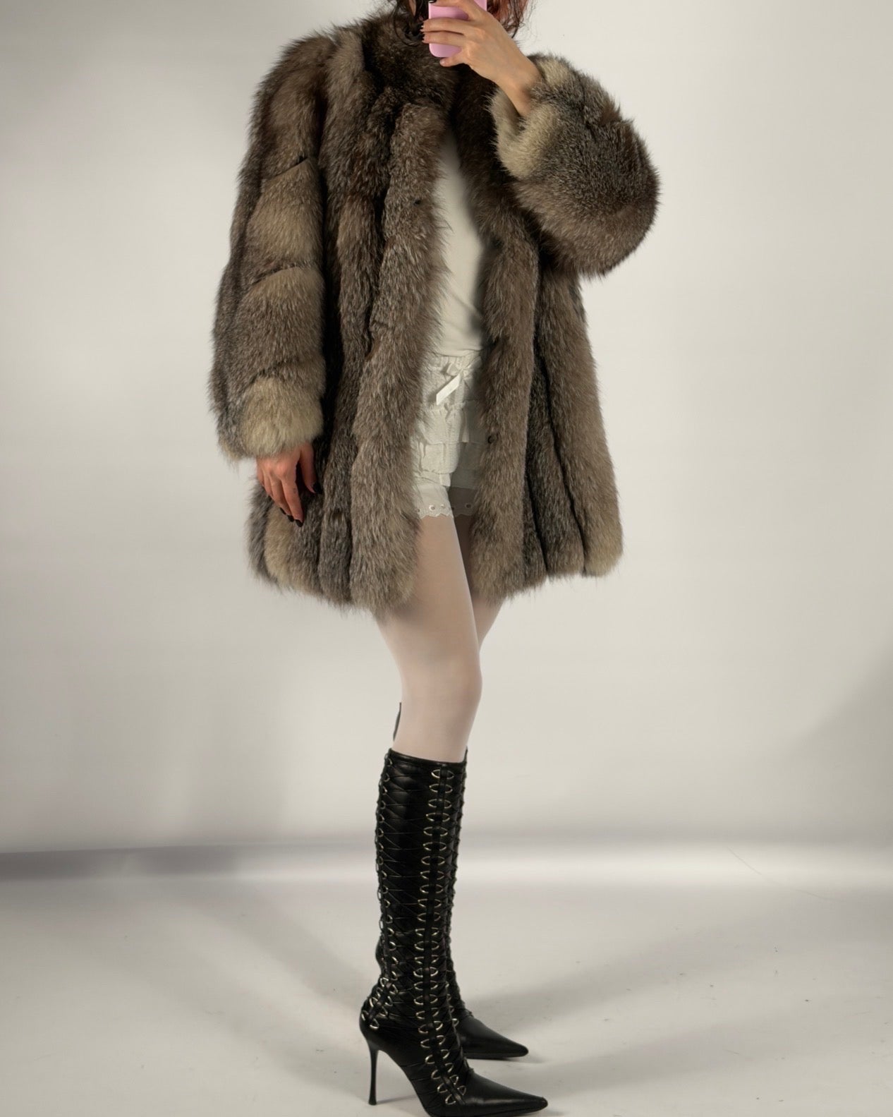 Vintage Polar Fox Fur Coat — S/L