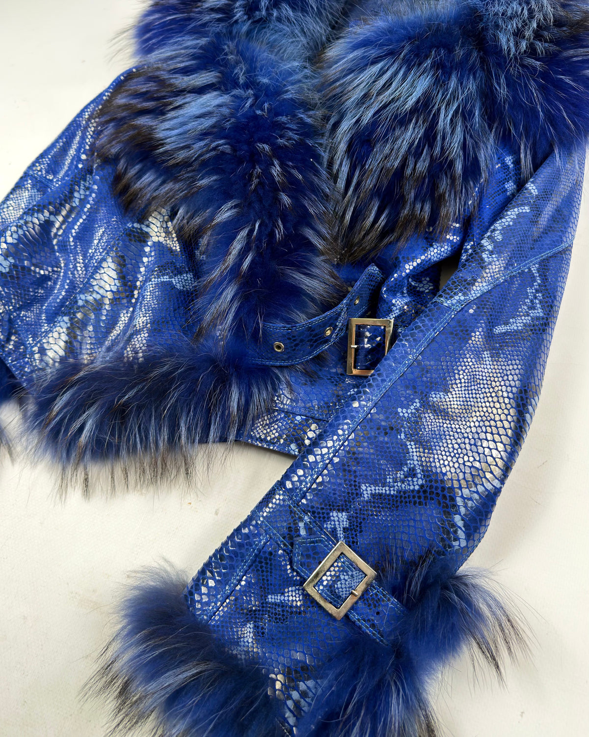 Vintage Blue Faux Leather Jacket — S/M