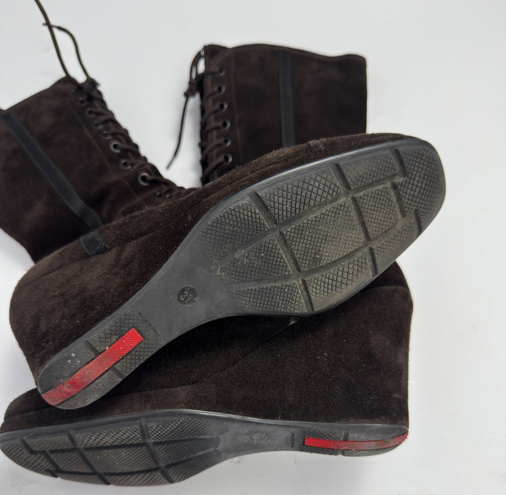 Prada Suede Wedge Boots — 37/37.5