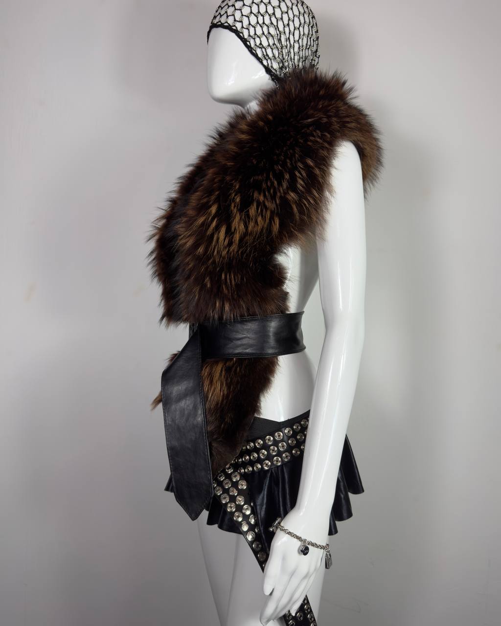 Vintage Fox Fur Top Cape with Belt