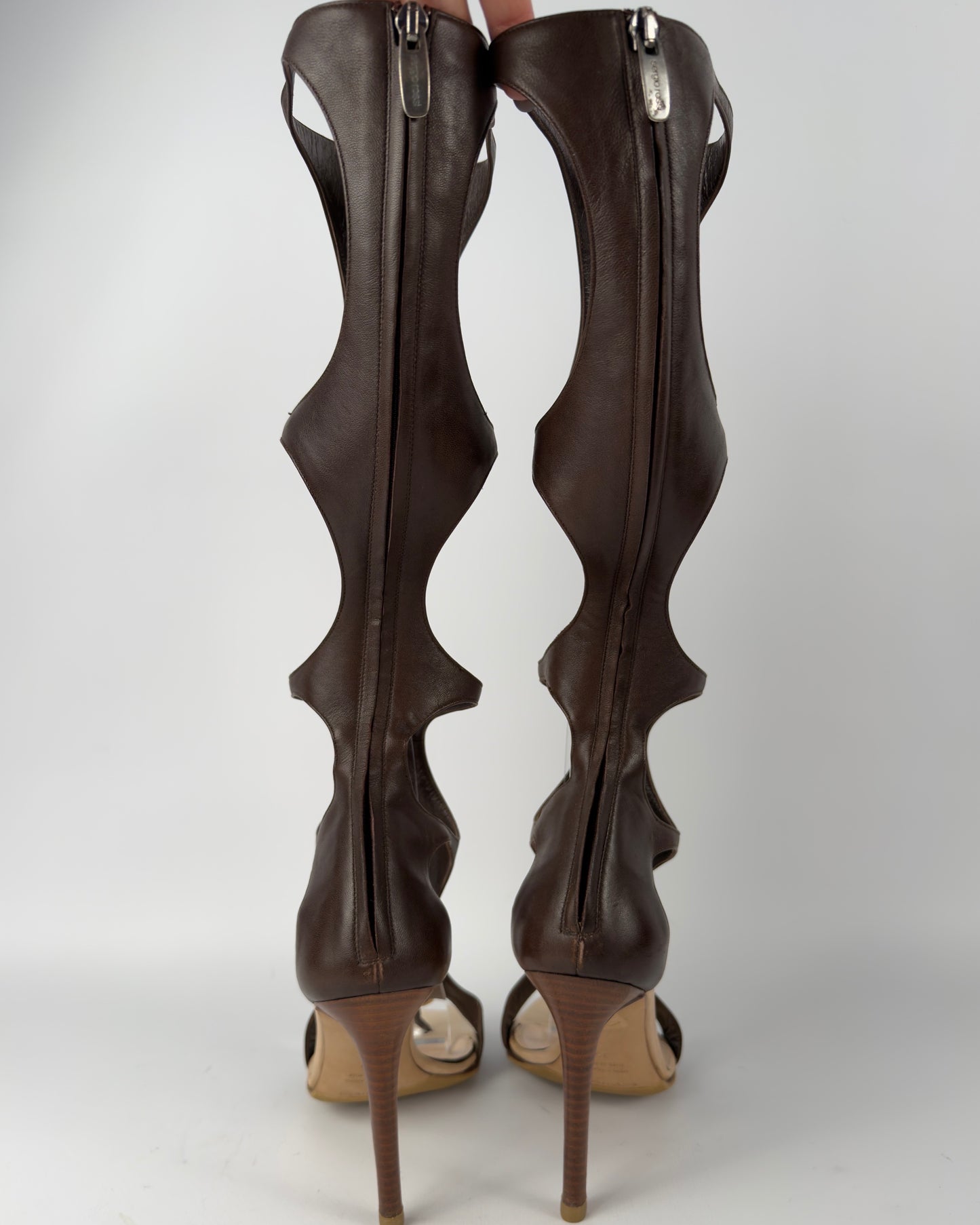 Sergio Rossi Seashells Gladiator Cut Out Boots — 39