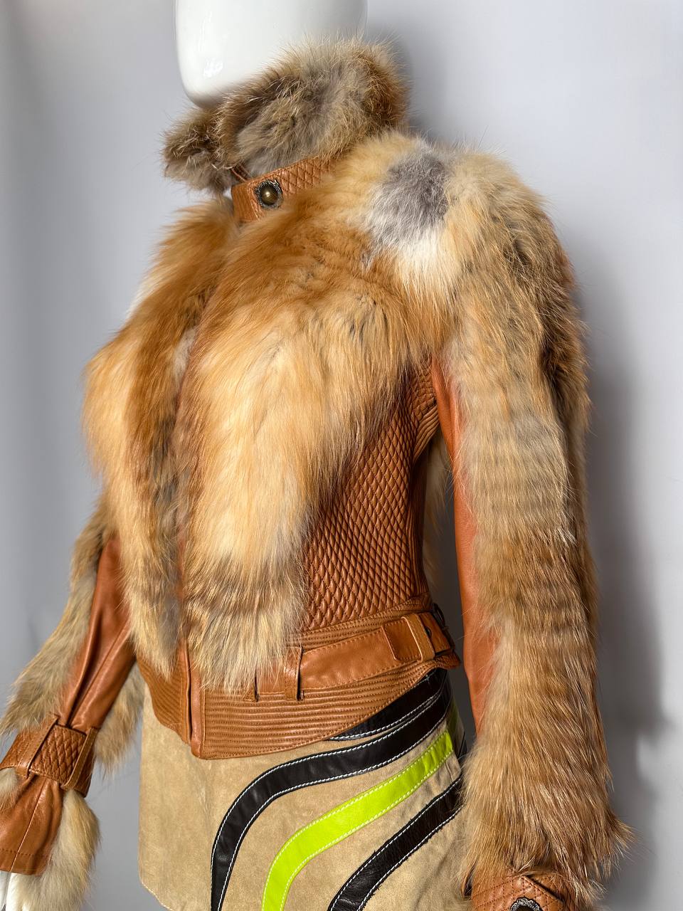 Roberto Cavalli A/W 2007 Leather Genuine Fox Fur Moto Jacket