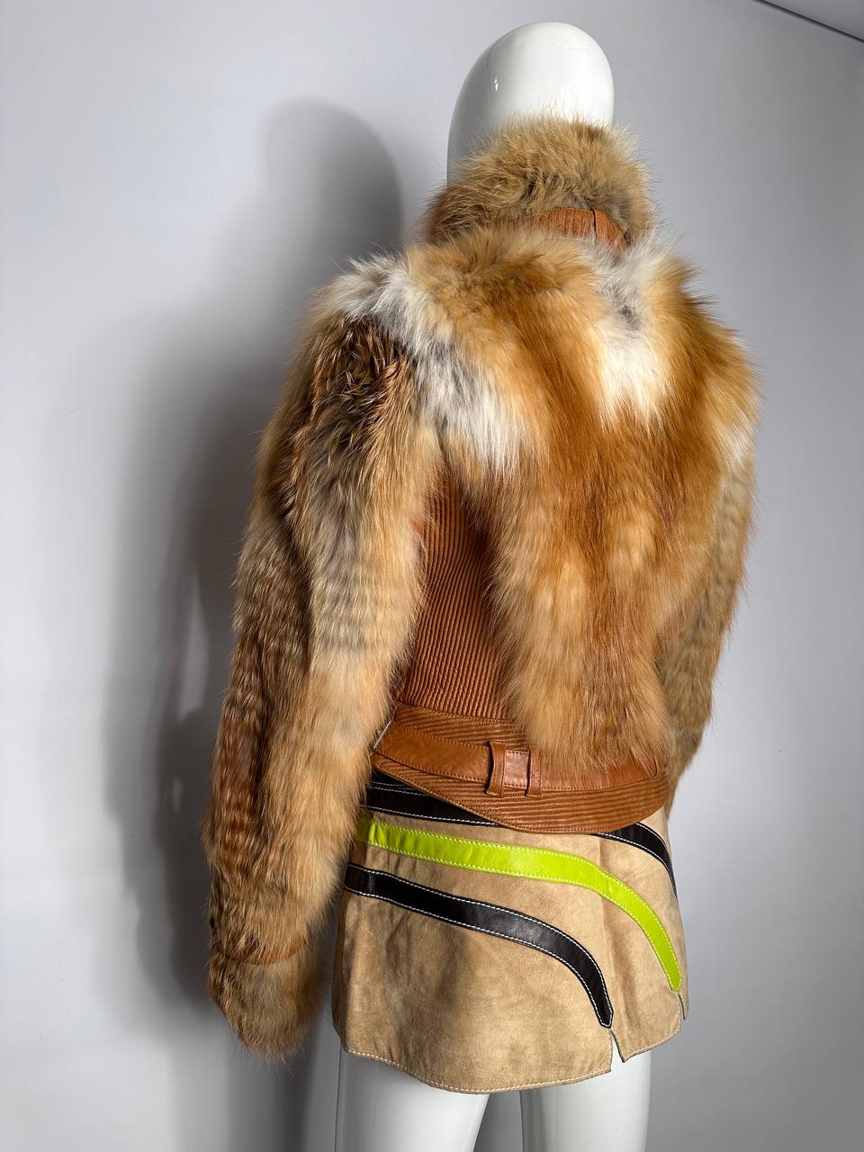 Roberto Cavalli A/W 2007 Leather Genuine Fox Fur Moto Jacket