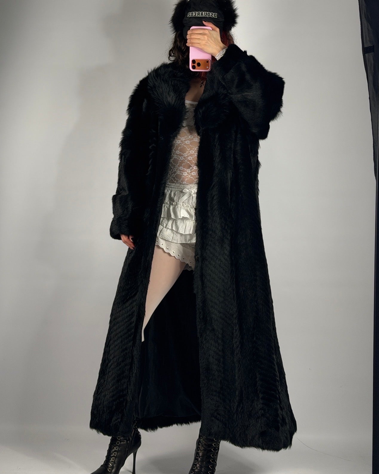 Vintage Long Black Fur Coat — M/XL