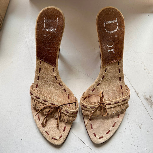 Christian Dior by Galliano FW05 Vintage Suede Fringe Mules — 36