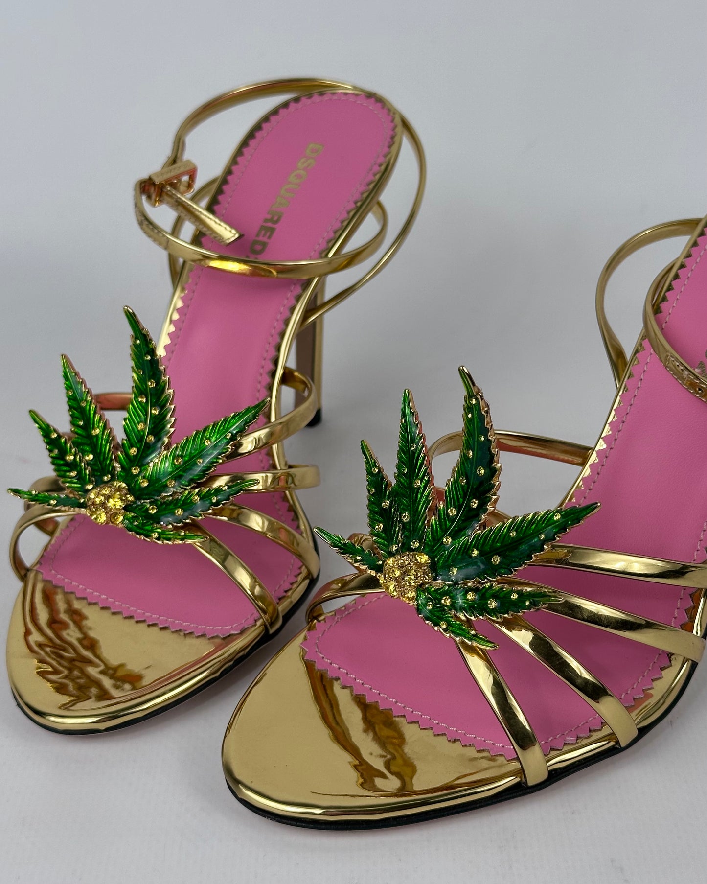 Dsquared2 Marija Leaf Gold Strap Sandals SS05 reissue for SS24 — 37, 38, 39