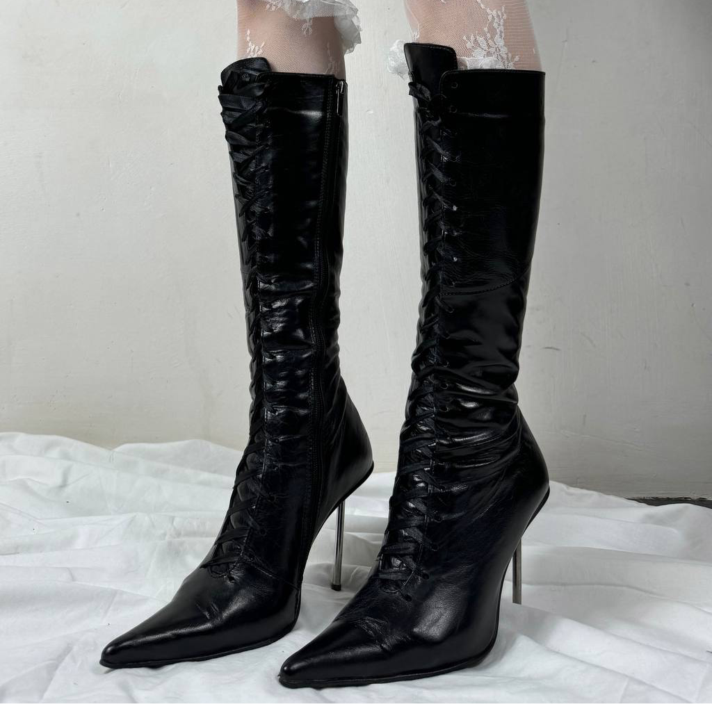 Vintage Lace Up Leather Boots 37/38