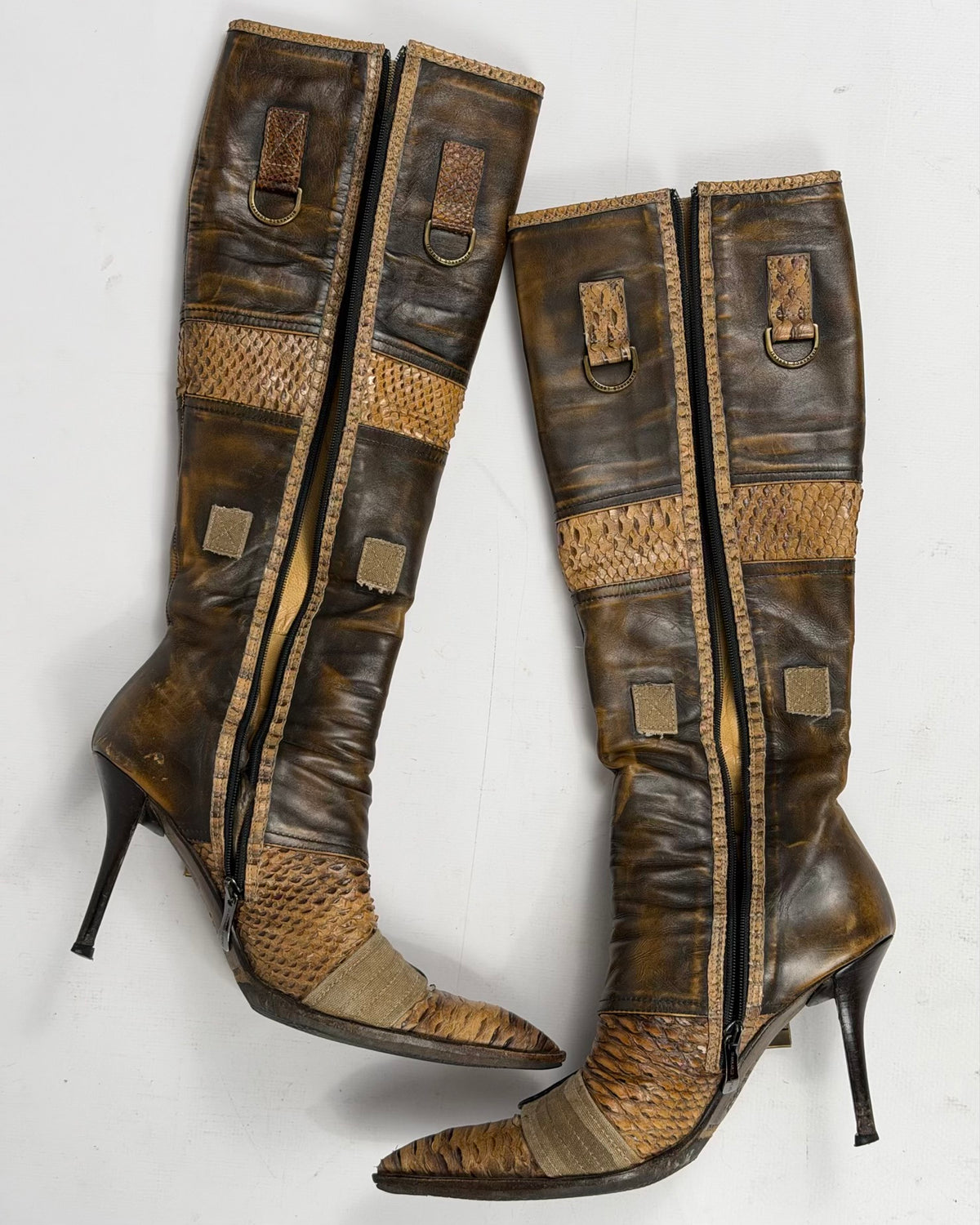 Gianmarco Lorenzi Vintage Cargo Combat Leather Boots — 37
