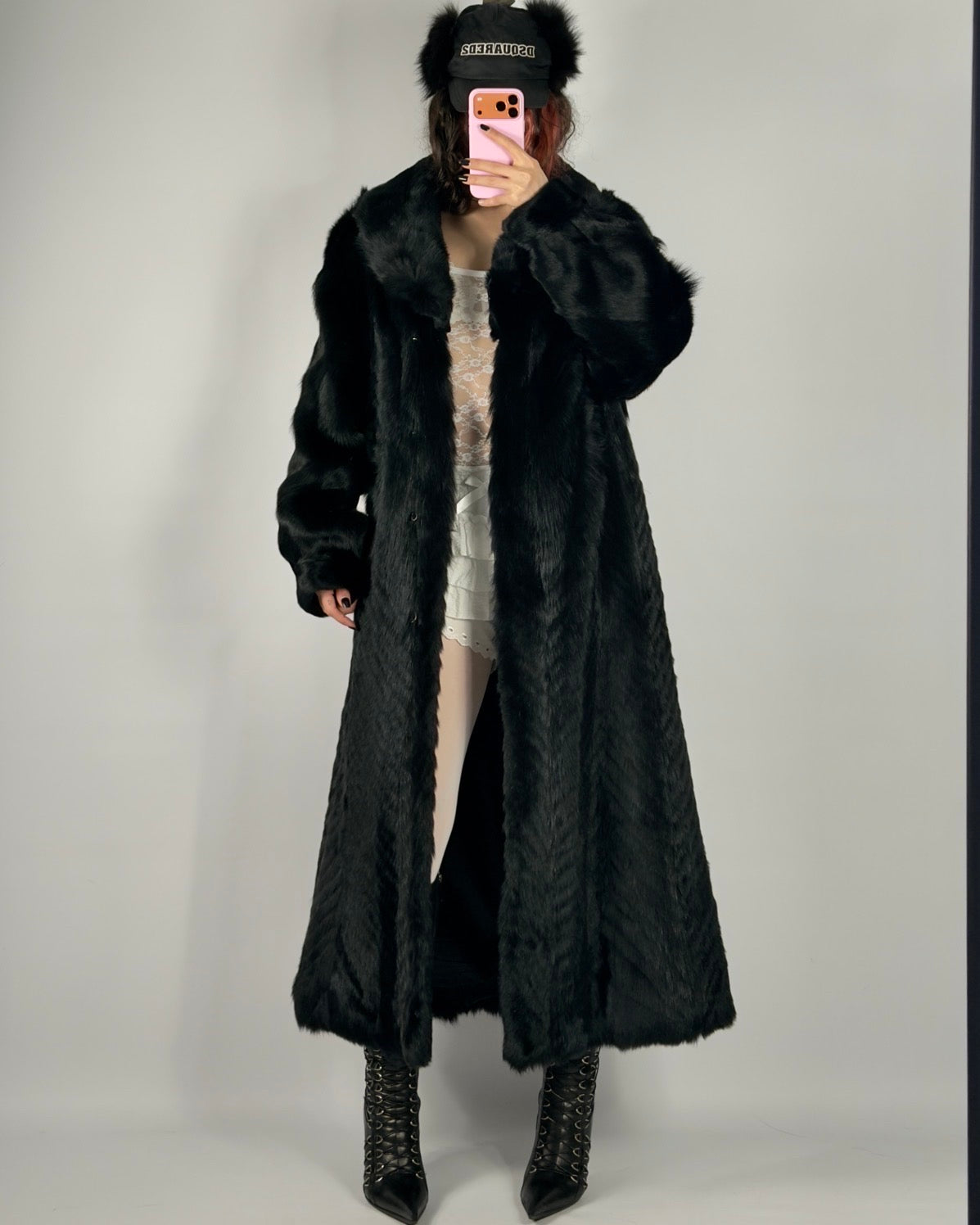 Vintage Long Black Fur Coat — XS/M