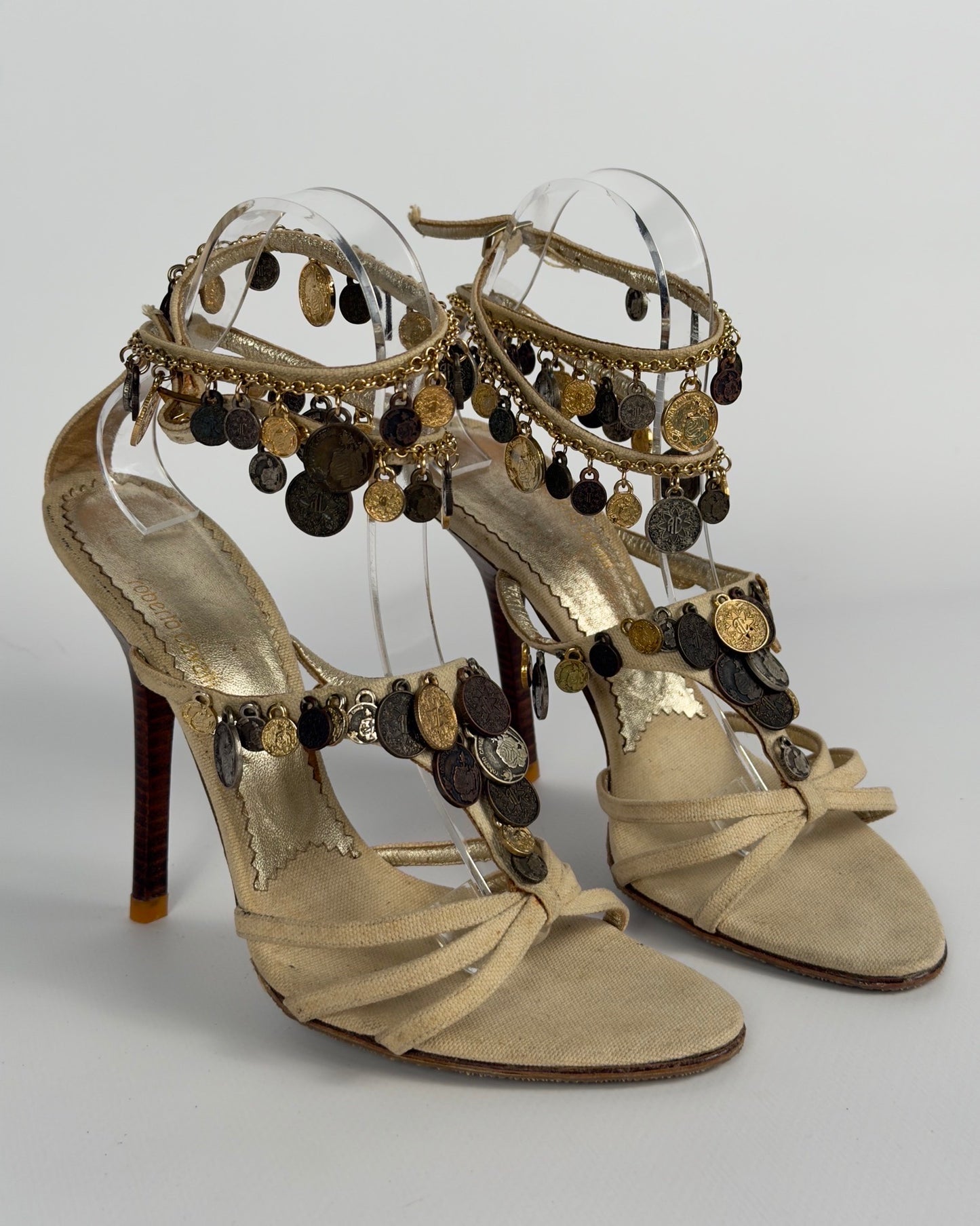 Roberto Cavalli Vintage 2000s Metallic Coins Heels — 39