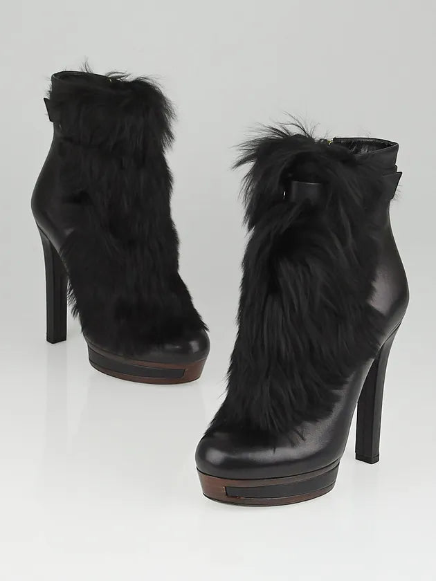 Gucci Vintage Leather Fur Platform Boots 38/38.5