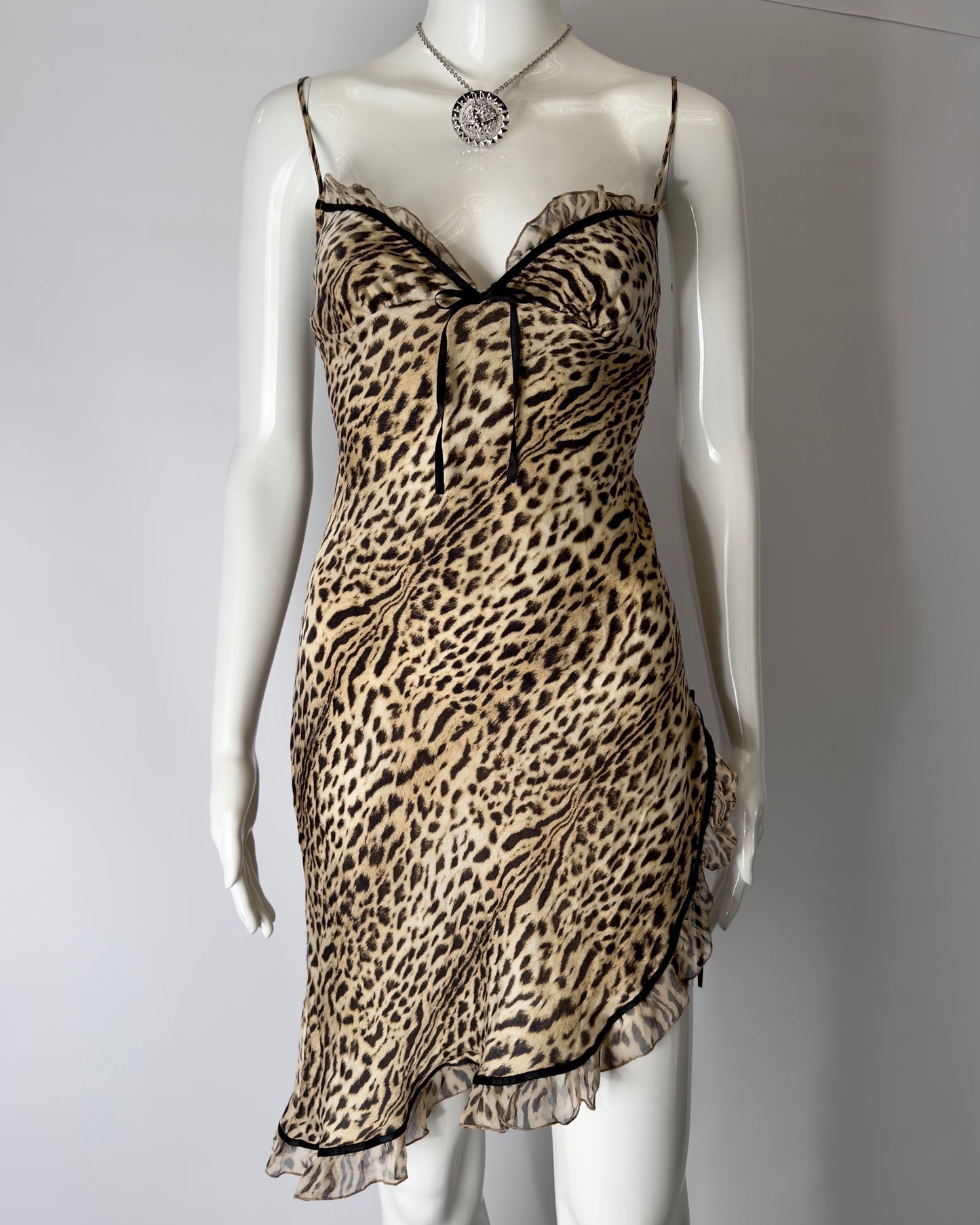 Roberto Cavalli early 2000s Leopard Silk Mini Dress